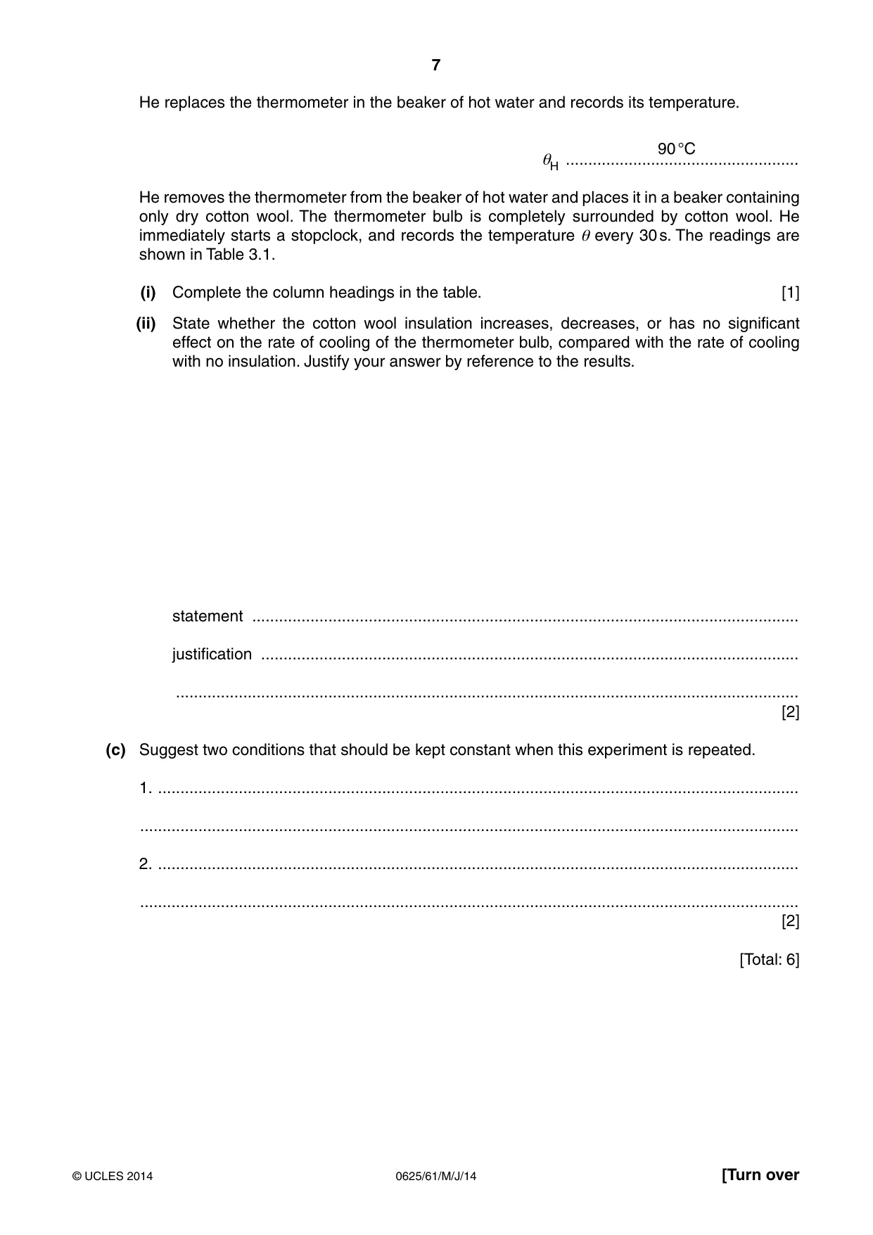 Cambridge IGCSE Physics 0625 2014 May/June Paper 6 · Variant 1 question paper, page 7 of 12