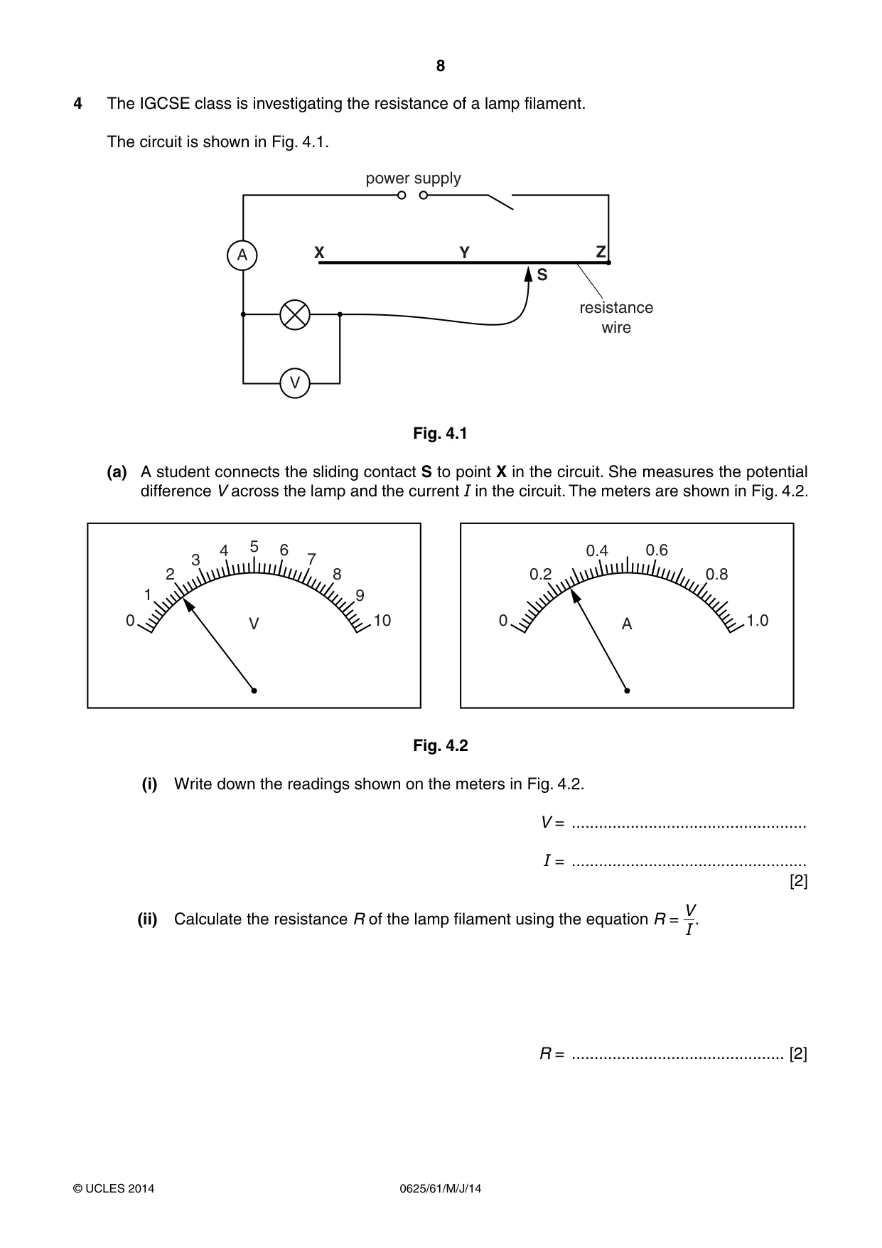 Cambridge IGCSE Physics 0625 2014 May/June Paper 6 · Variant 1 question paper, page 8 of 12