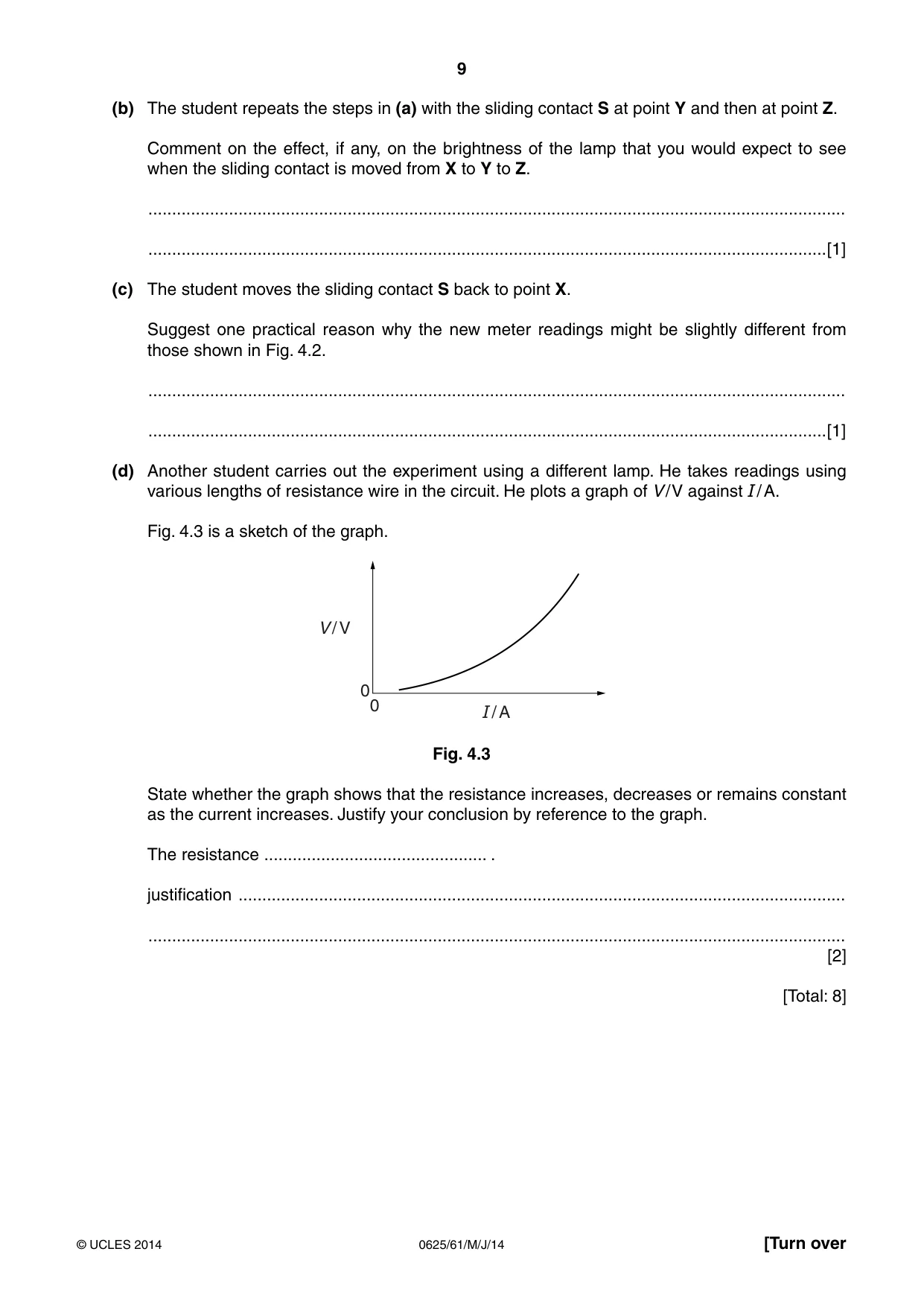 Cambridge IGCSE Physics 0625 2014 May/June Paper 6 · Variant 1 question paper, page 9 of 12