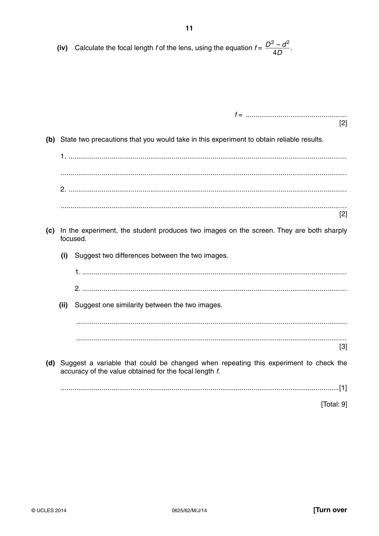 Cambridge IGCSE Physics 0625 2014 May/June Paper 6 · Variant 2 question paper, page 11 of 12