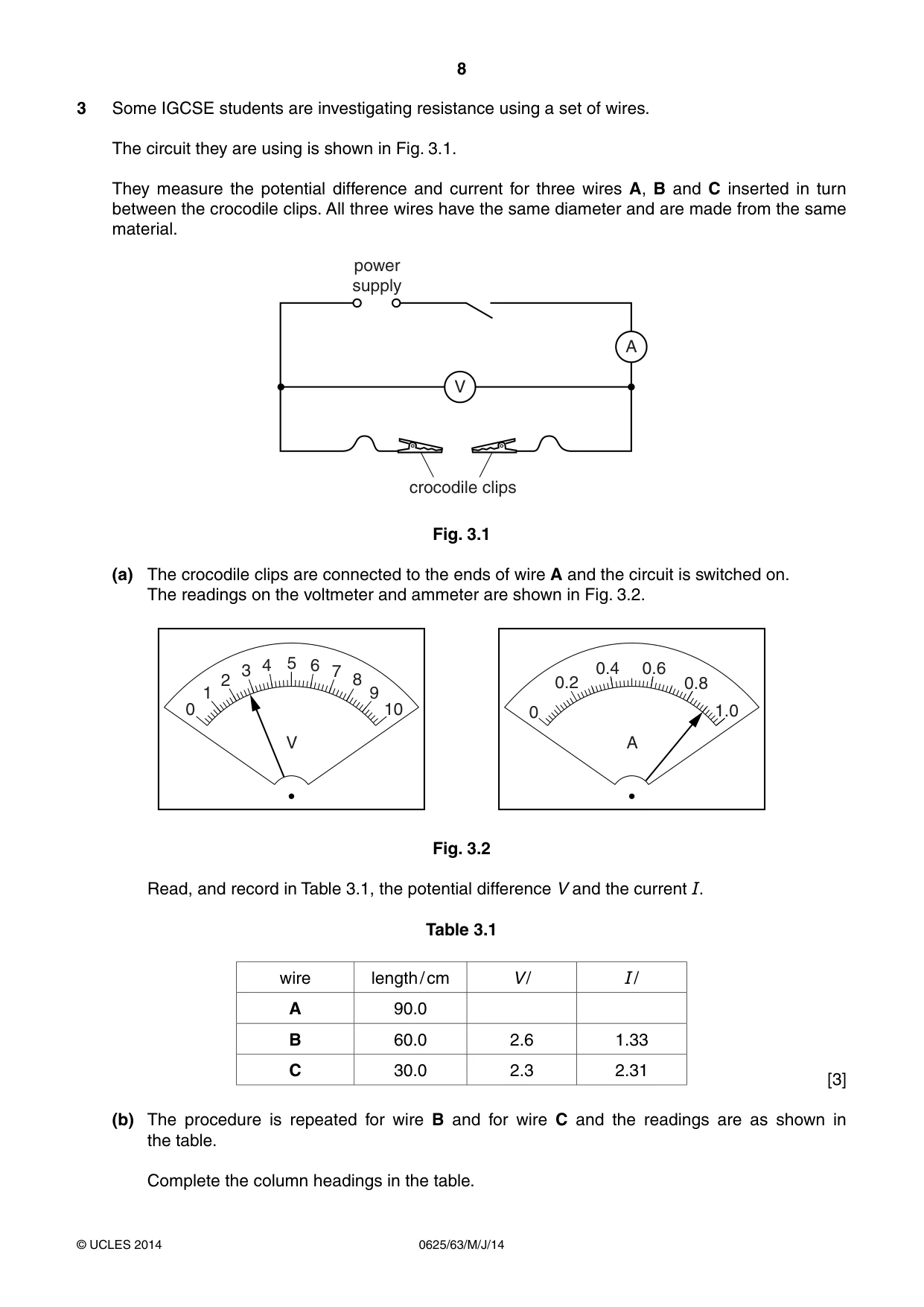 Cambridge IGCSE Physics 0625 2014 May/June Paper 6 · Variant 3 question paper, page 8 of 16