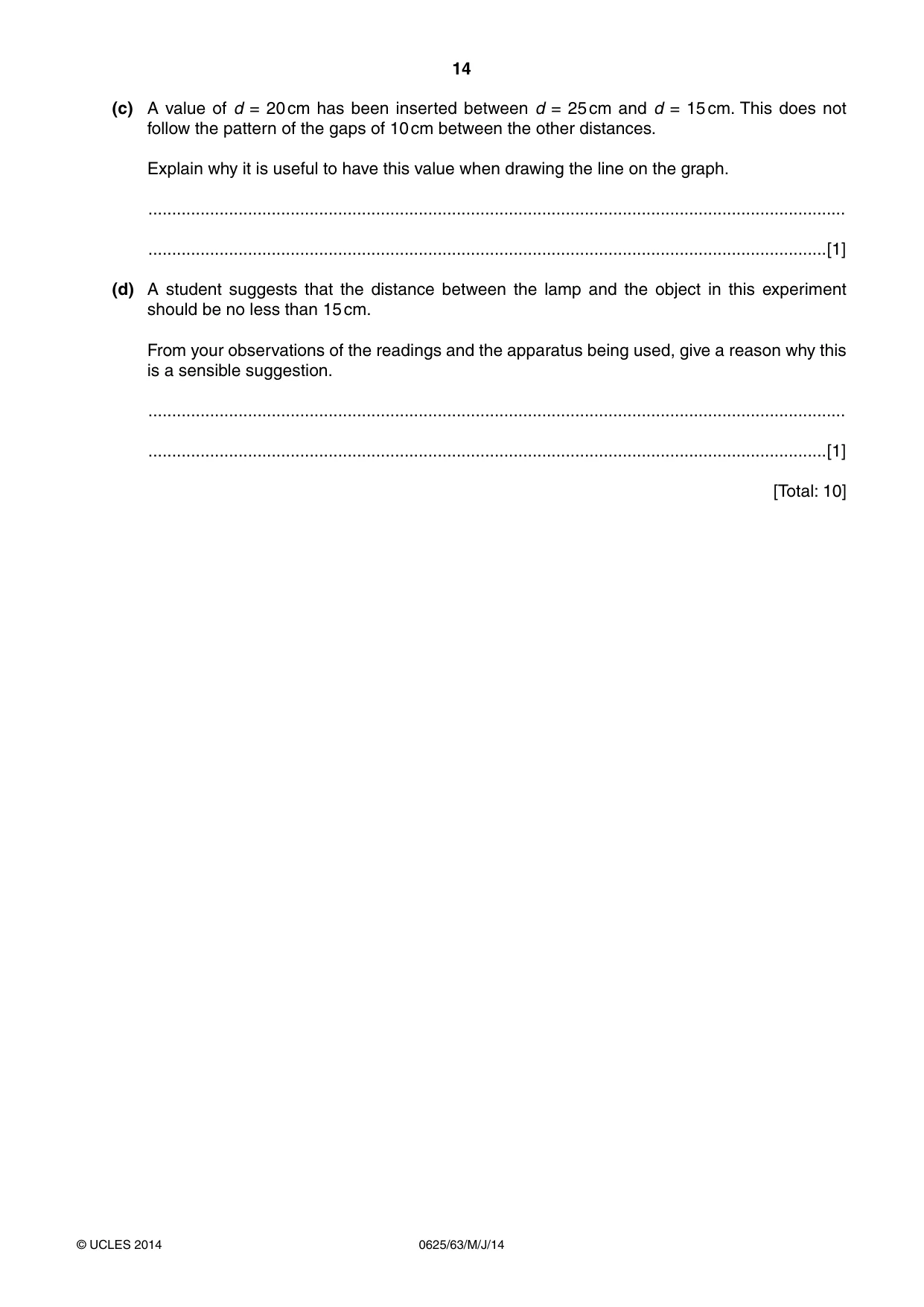 Cambridge IGCSE Physics 0625 2014 May/June Paper 6 · Variant 3 question paper, page 14 of 16