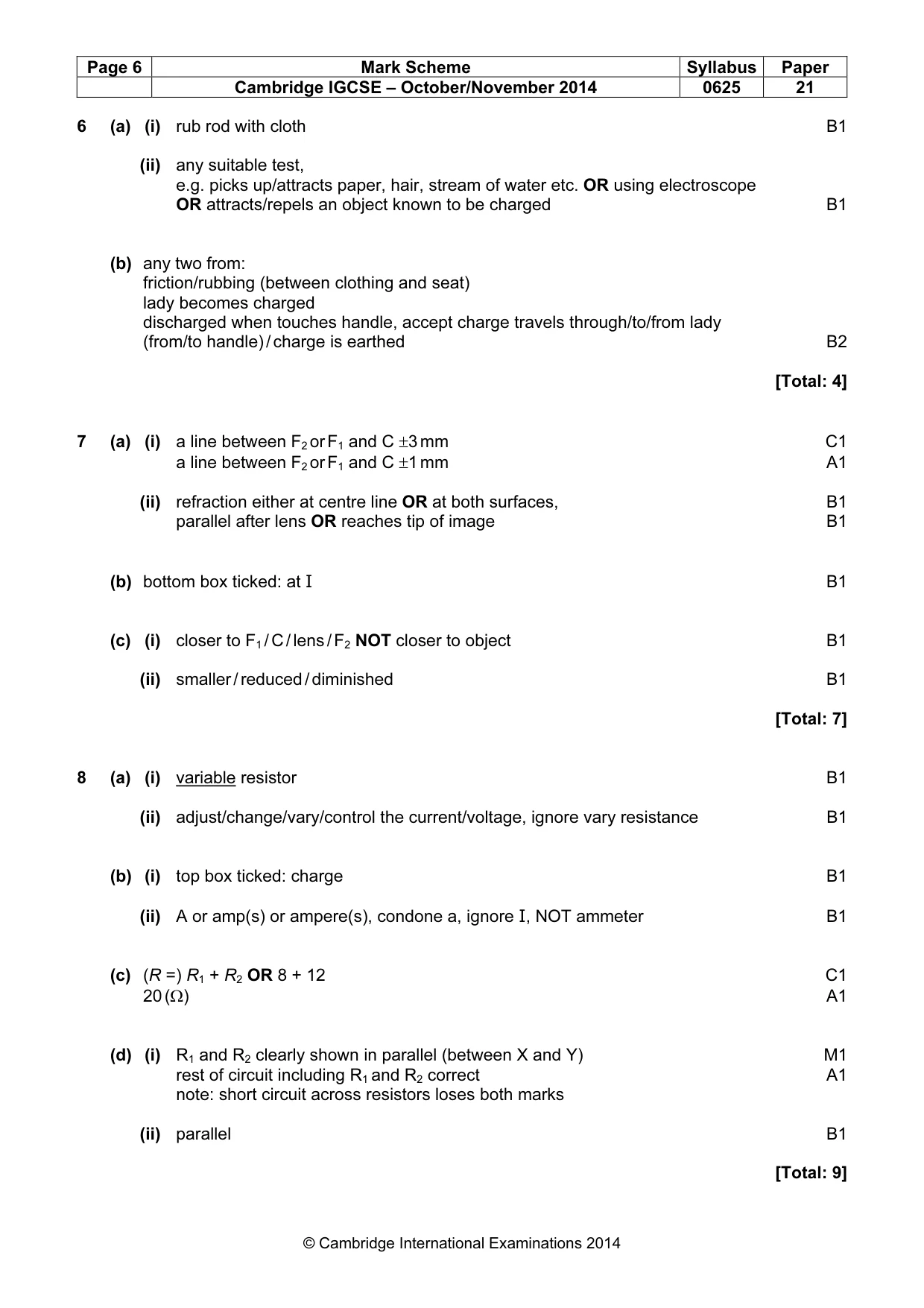 Mark scheme, page 6 of 8