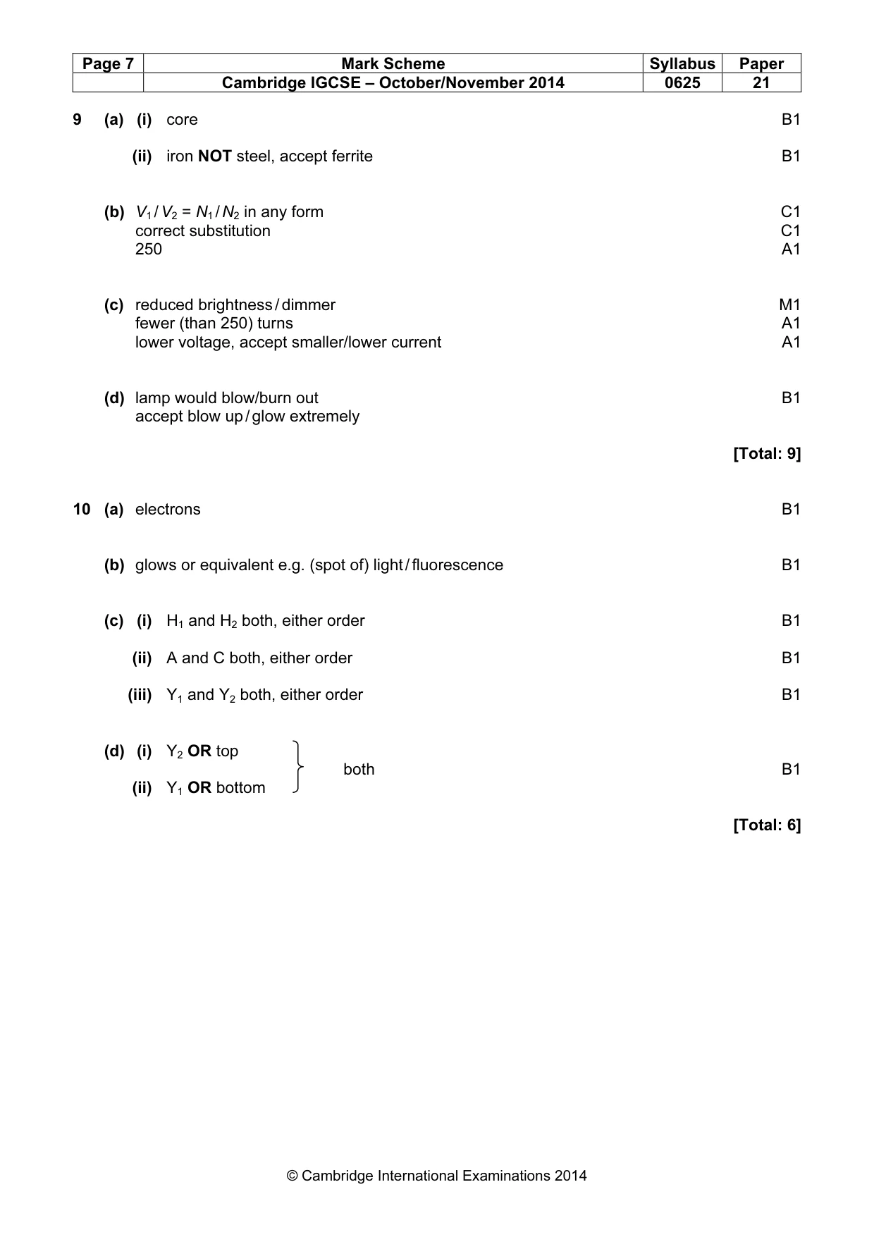 Mark scheme, page 7 of 8