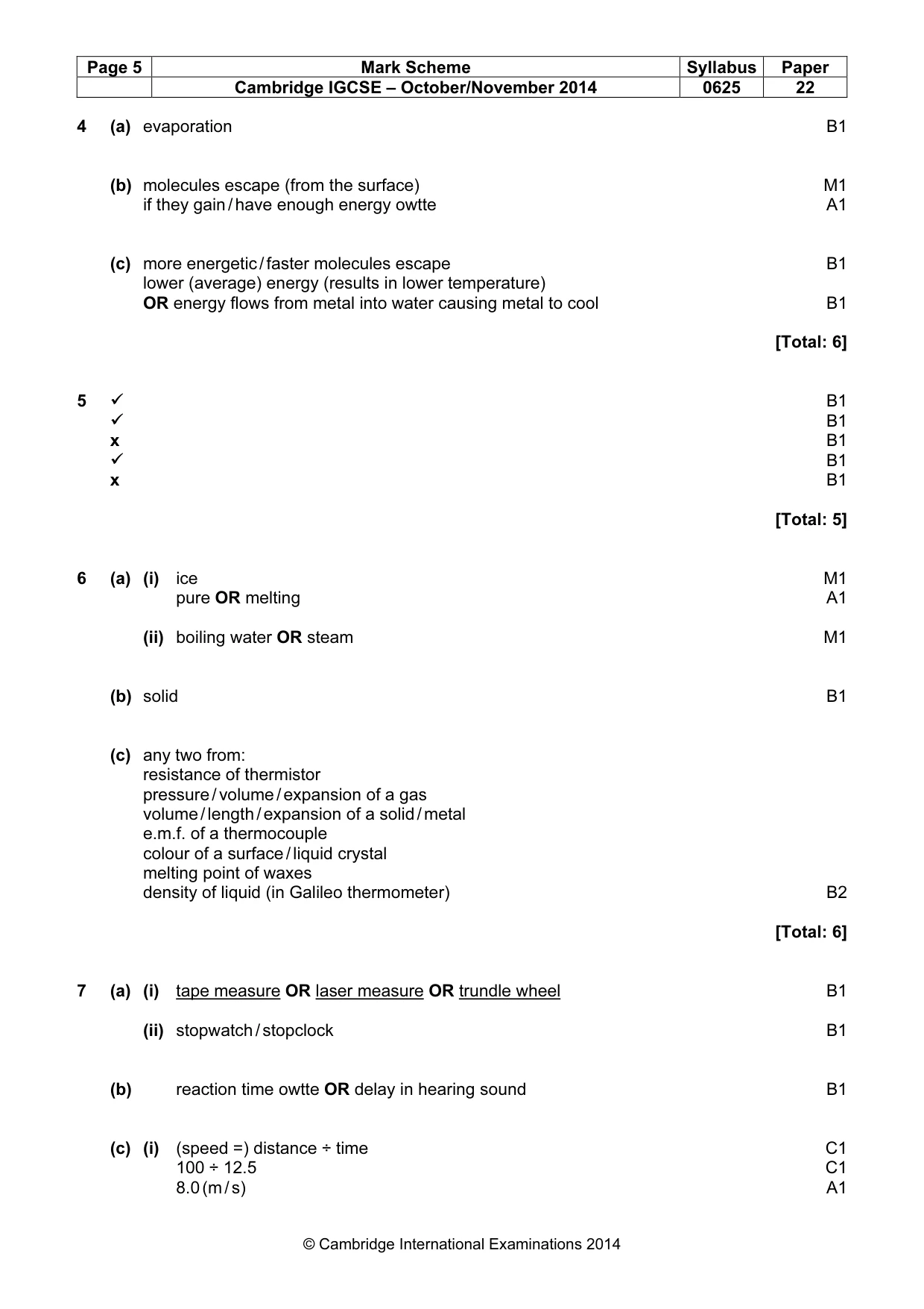 Mark scheme, page 5 of 7