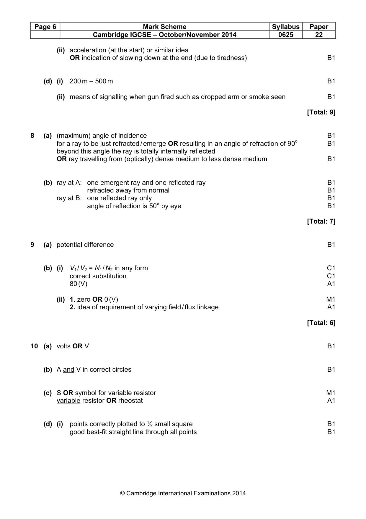 Mark scheme, page 6 of 7