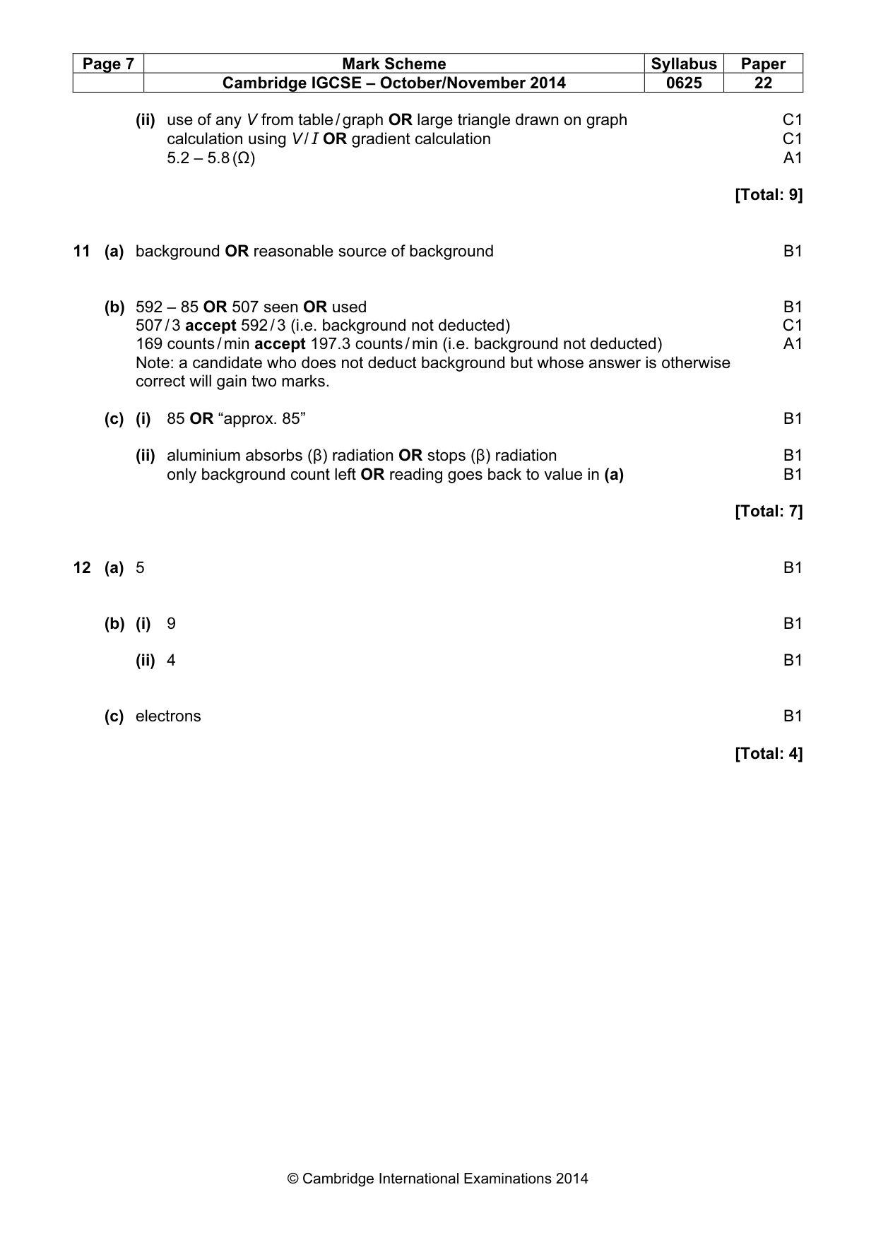 Mark scheme, page 7 of 7