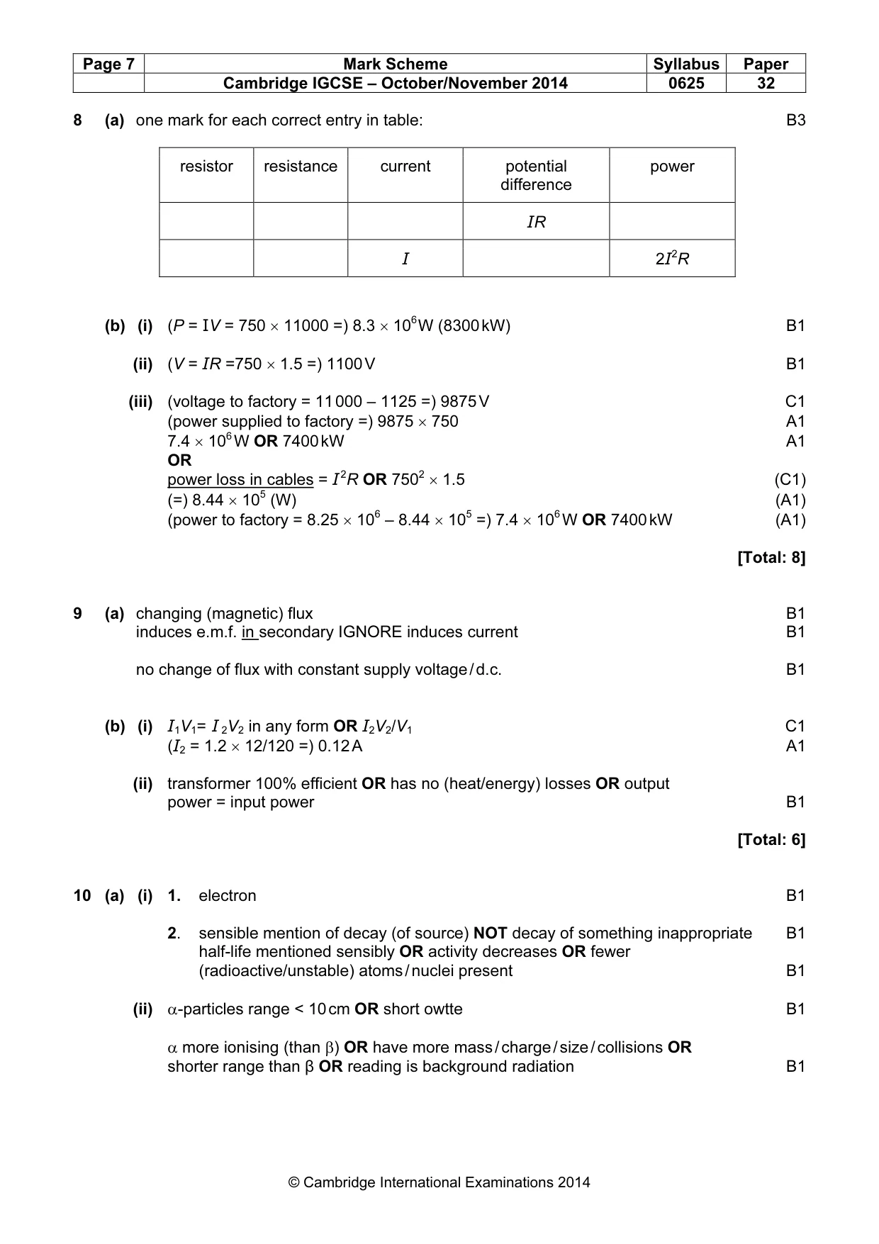 Mark scheme, page 7 of 8
