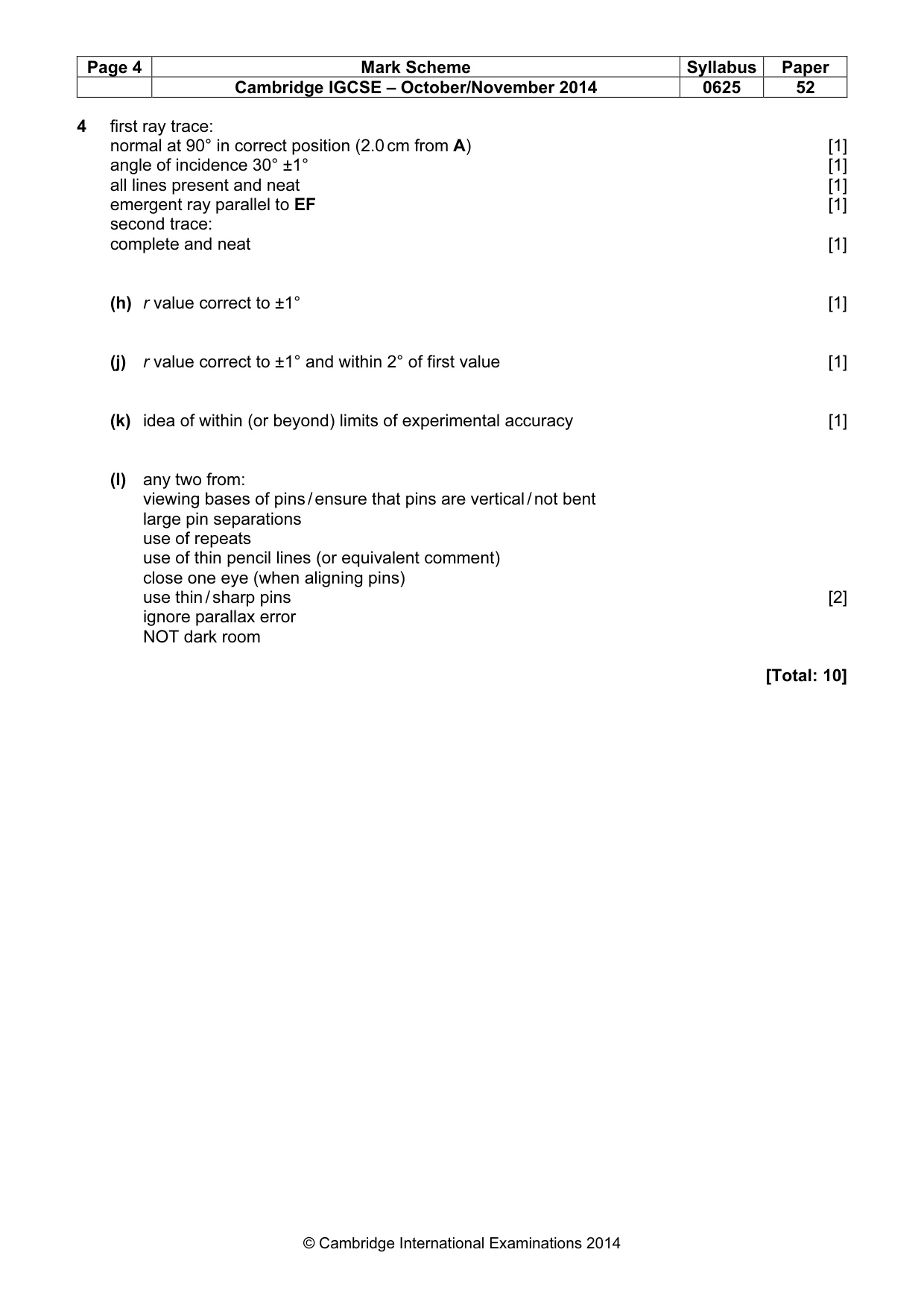 Mark scheme, page 4 of 4