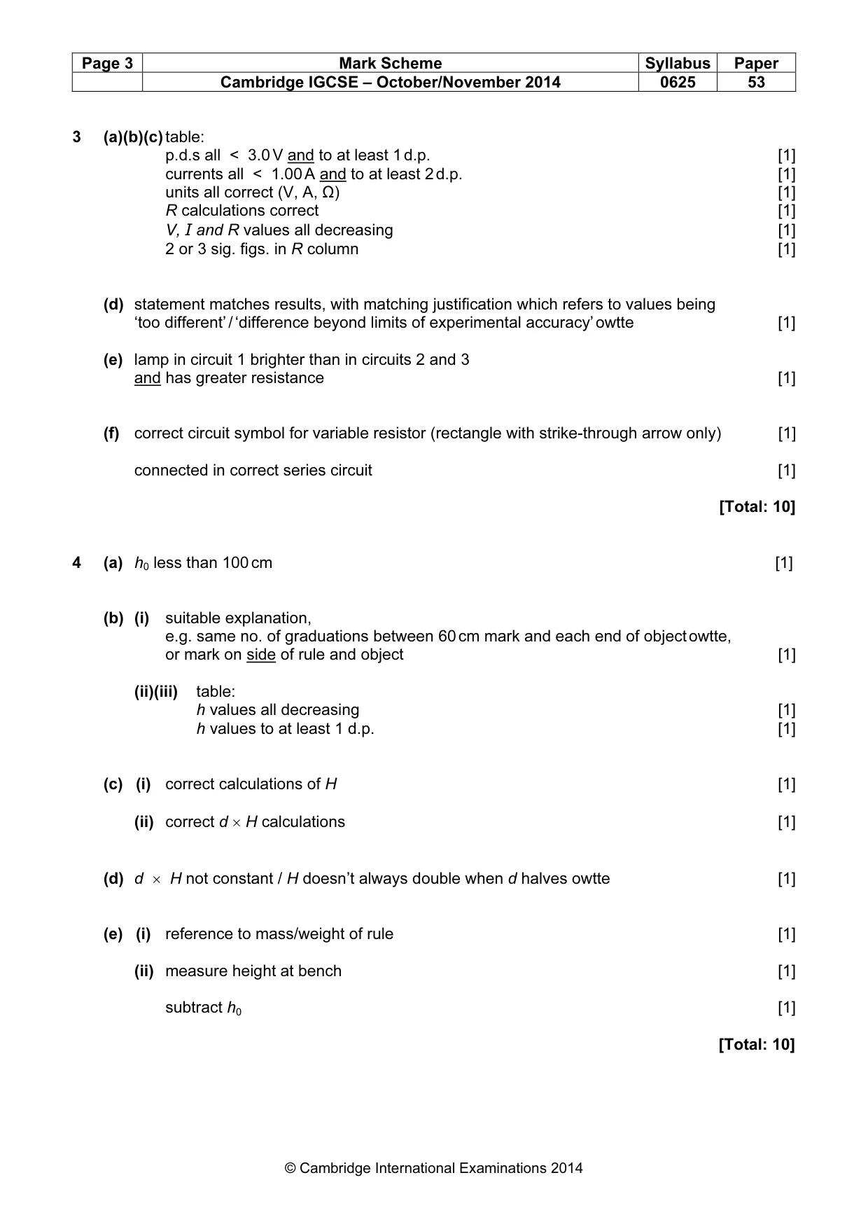 Mark scheme, page 3 of 3