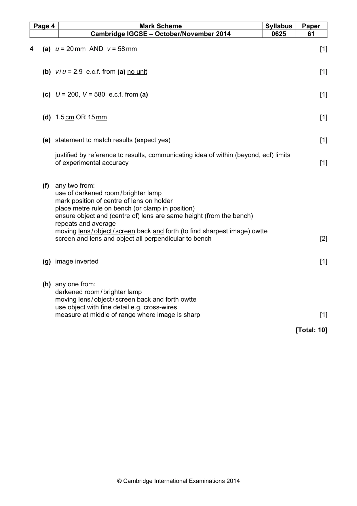 Mark scheme, page 4 of 5