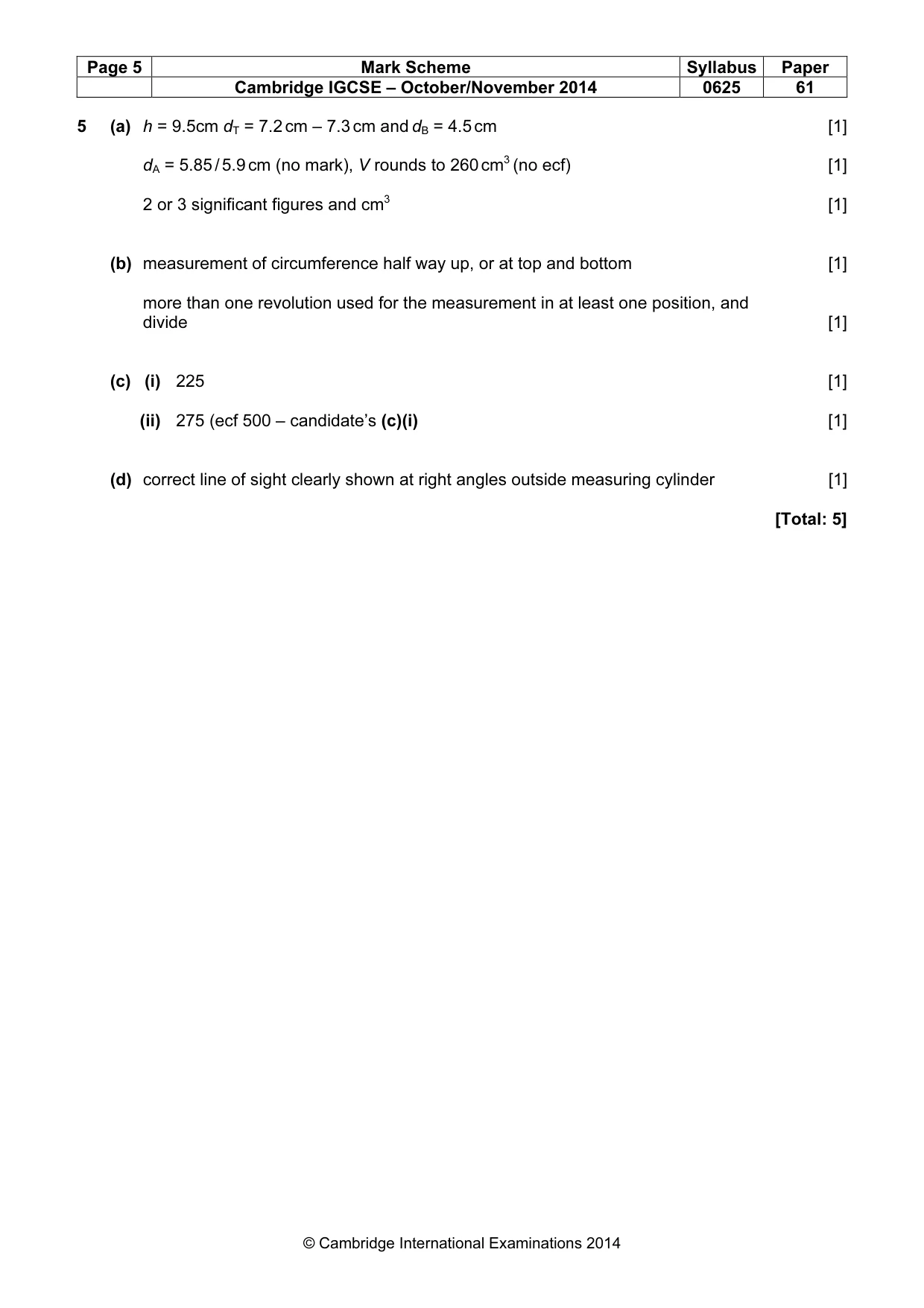 Mark scheme, page 5 of 5