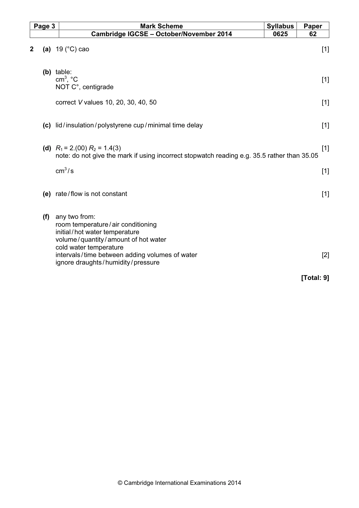Mark scheme, page 3 of 5