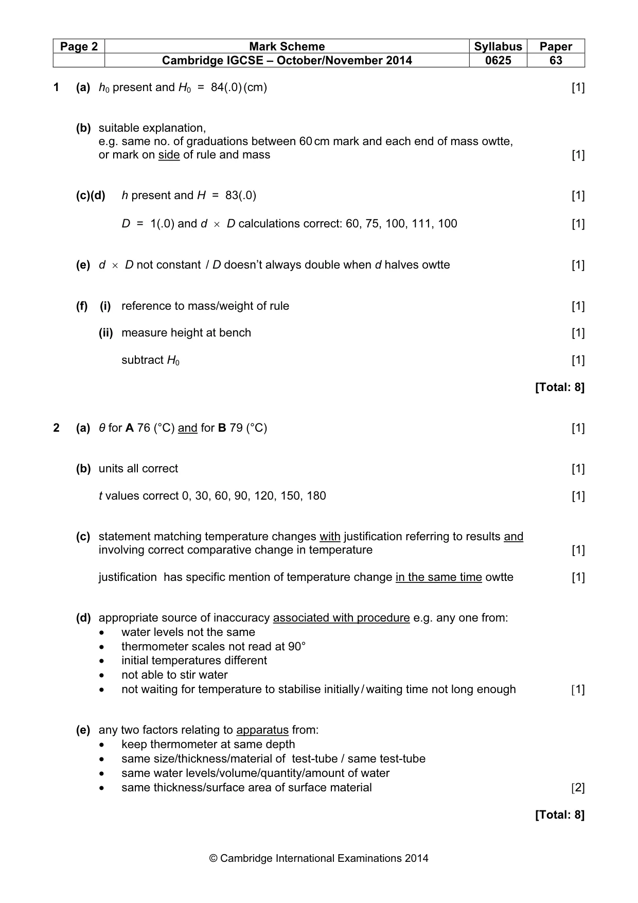 Mark scheme, page 2 of 4