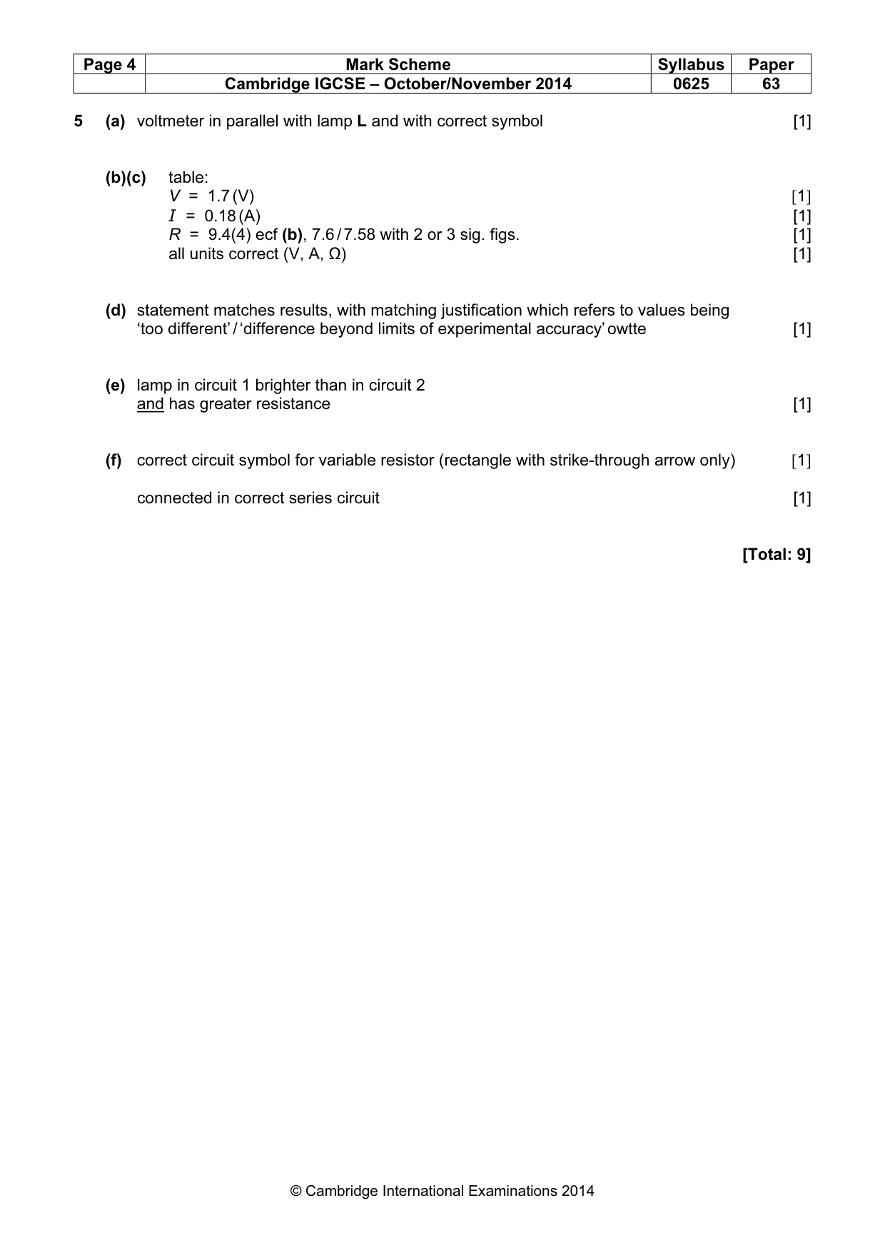 Mark scheme, page 4 of 4