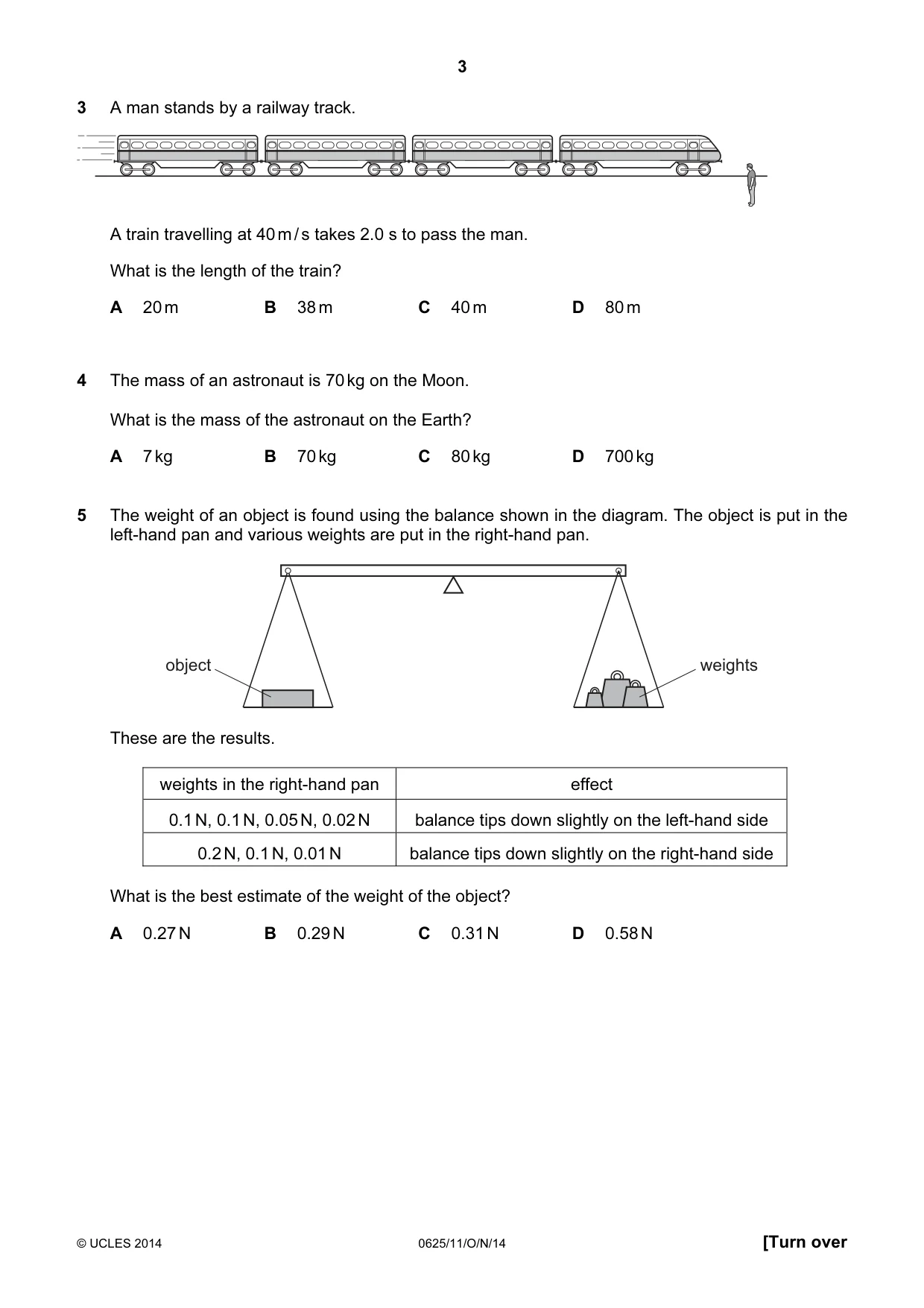 Cambridge IGCSE Physics 0625 2014 Oct/Nov Paper 1 · Variant 1 question paper, page 3 of 20