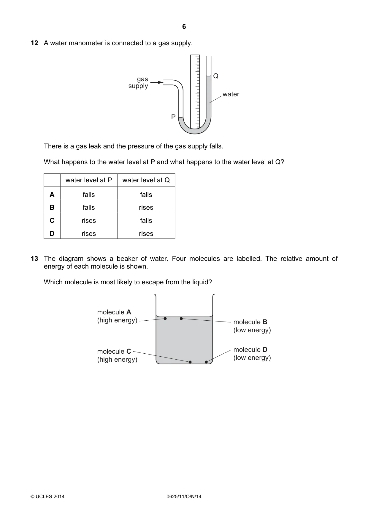 Cambridge IGCSE Physics 0625 2014 Oct/Nov Paper 1 · Variant 1 question paper, page 6 of 20