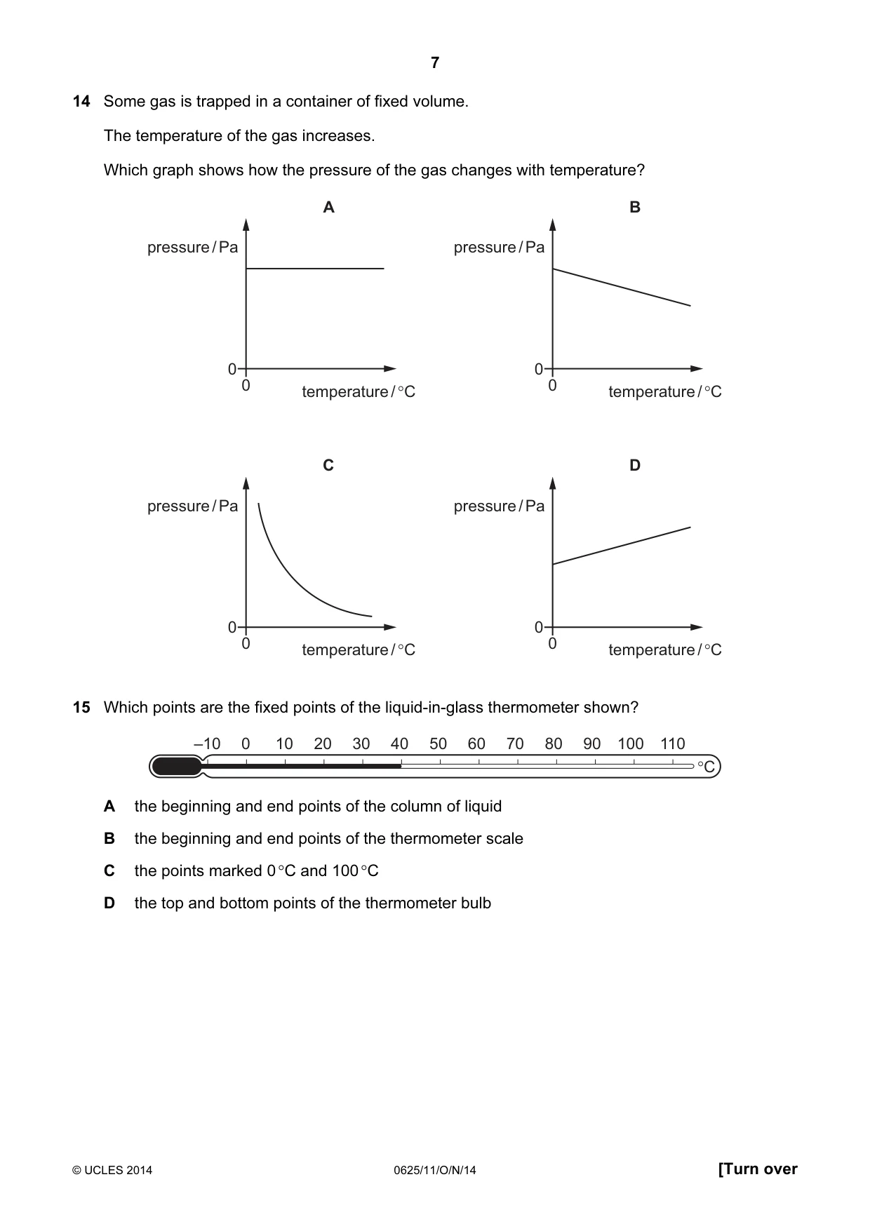 Cambridge IGCSE Physics 0625 2014 Oct/Nov Paper 1 · Variant 1 question paper, page 7 of 20