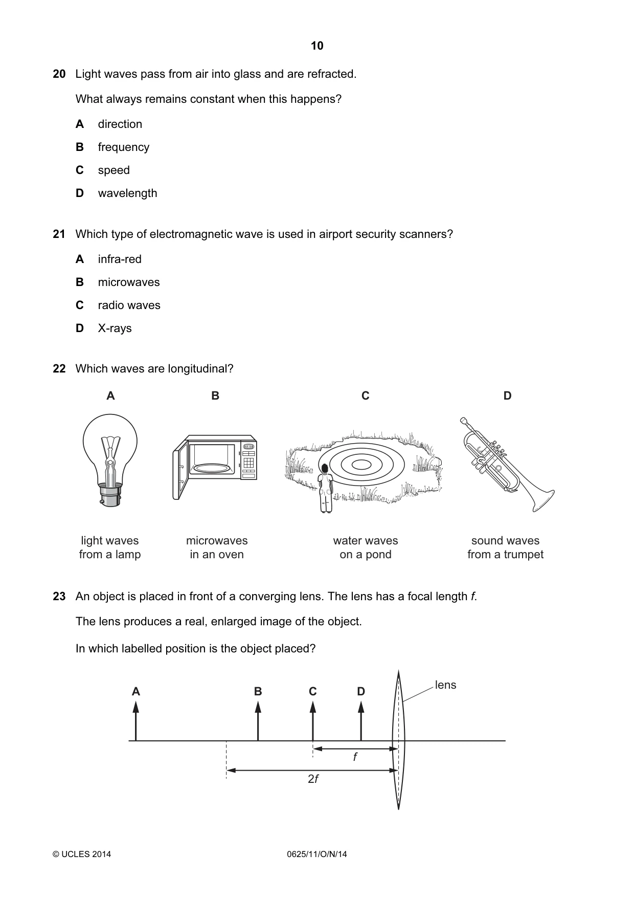 Cambridge IGCSE Physics 0625 2014 Oct/Nov Paper 1 · Variant 1 question paper, page 10 of 20