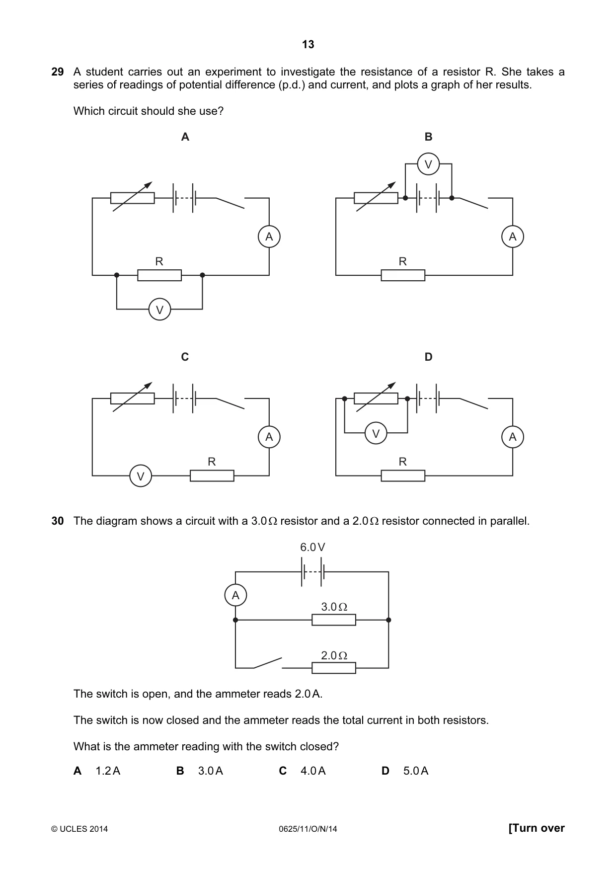 Cambridge IGCSE Physics 0625 2014 Oct/Nov Paper 1 · Variant 1 question paper, page 13 of 20