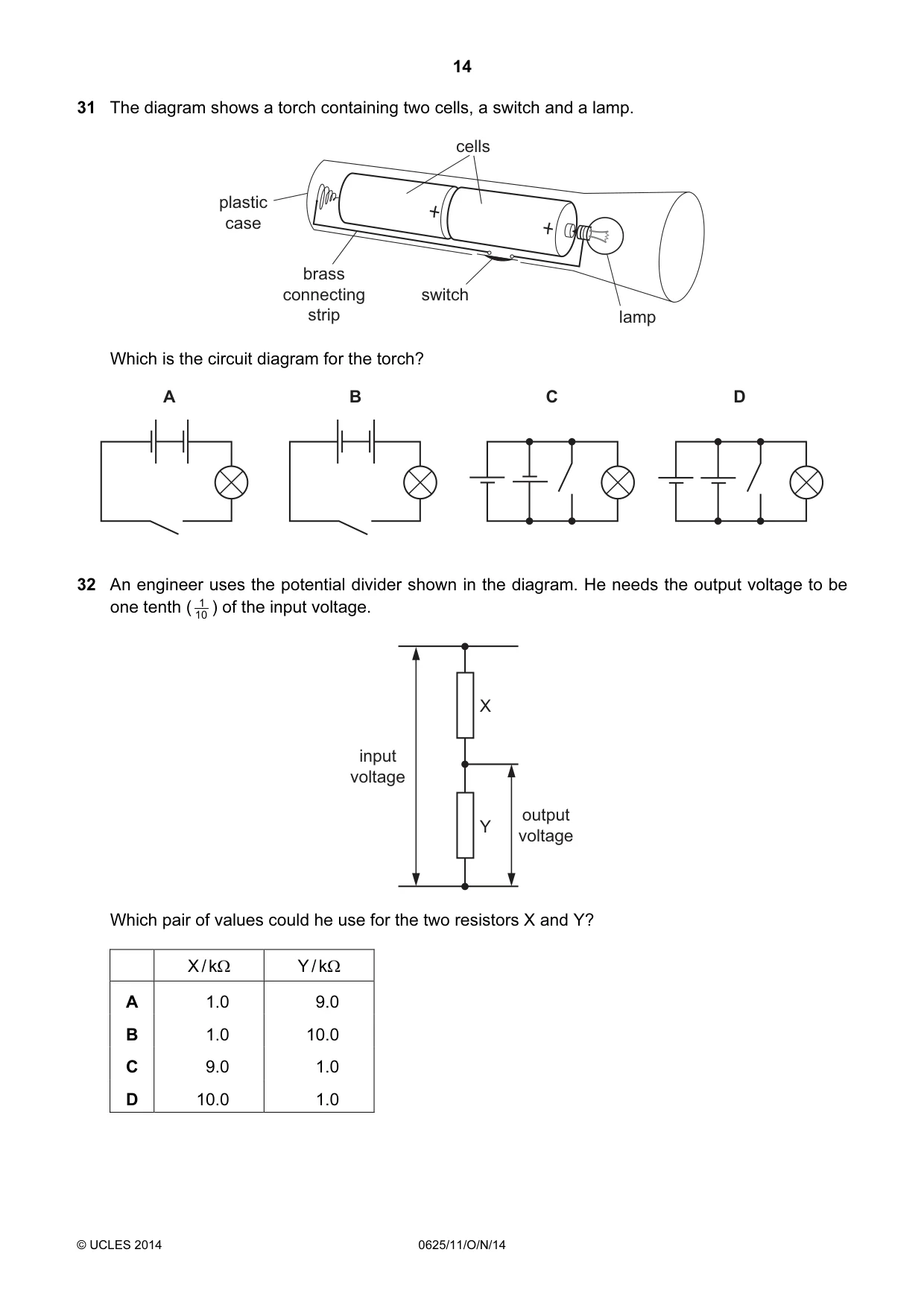 Cambridge IGCSE Physics 0625 2014 Oct/Nov Paper 1 · Variant 1 question paper, page 14 of 20