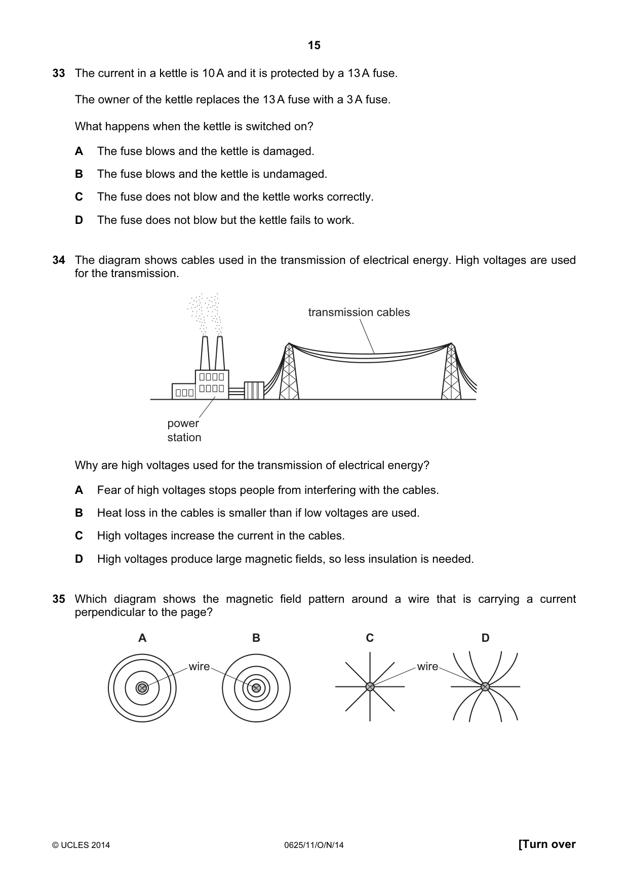 Cambridge IGCSE Physics 0625 2014 Oct/Nov Paper 1 · Variant 1 question paper, page 15 of 20