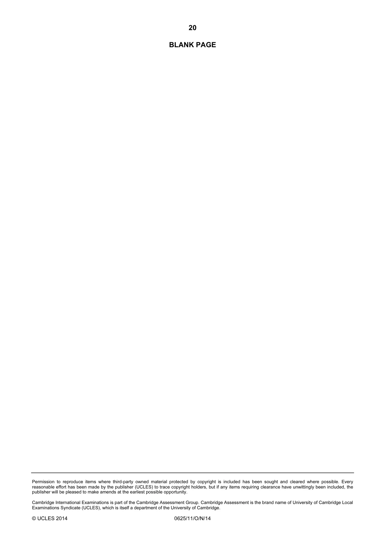 Cambridge IGCSE Physics 0625 2014 Oct/Nov Paper 1 · Variant 1 question paper, page 20 of 20
