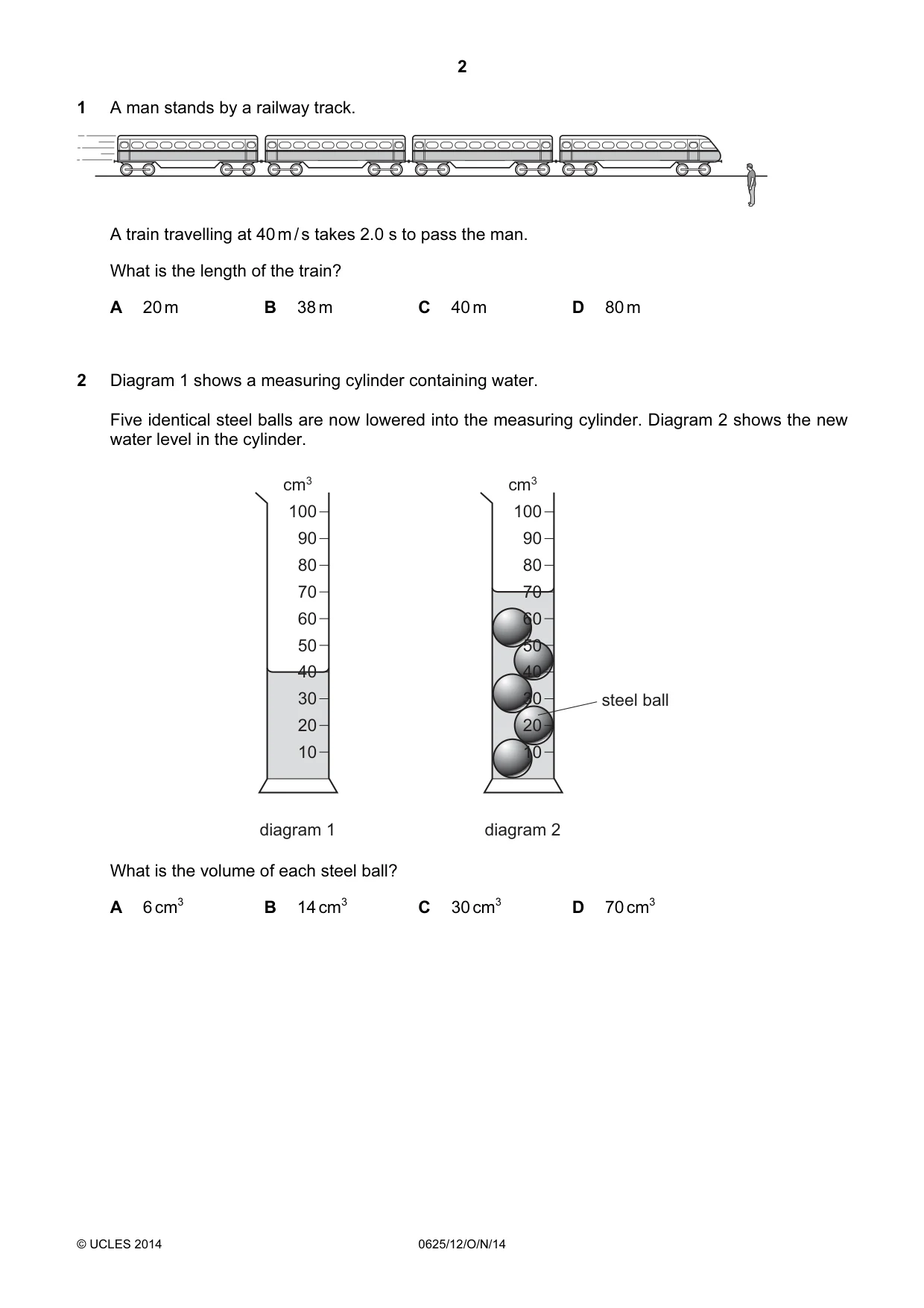 Cambridge IGCSE Physics 0625 2014 Oct/Nov Paper 1 · Variant 2 question paper, page 2 of 20