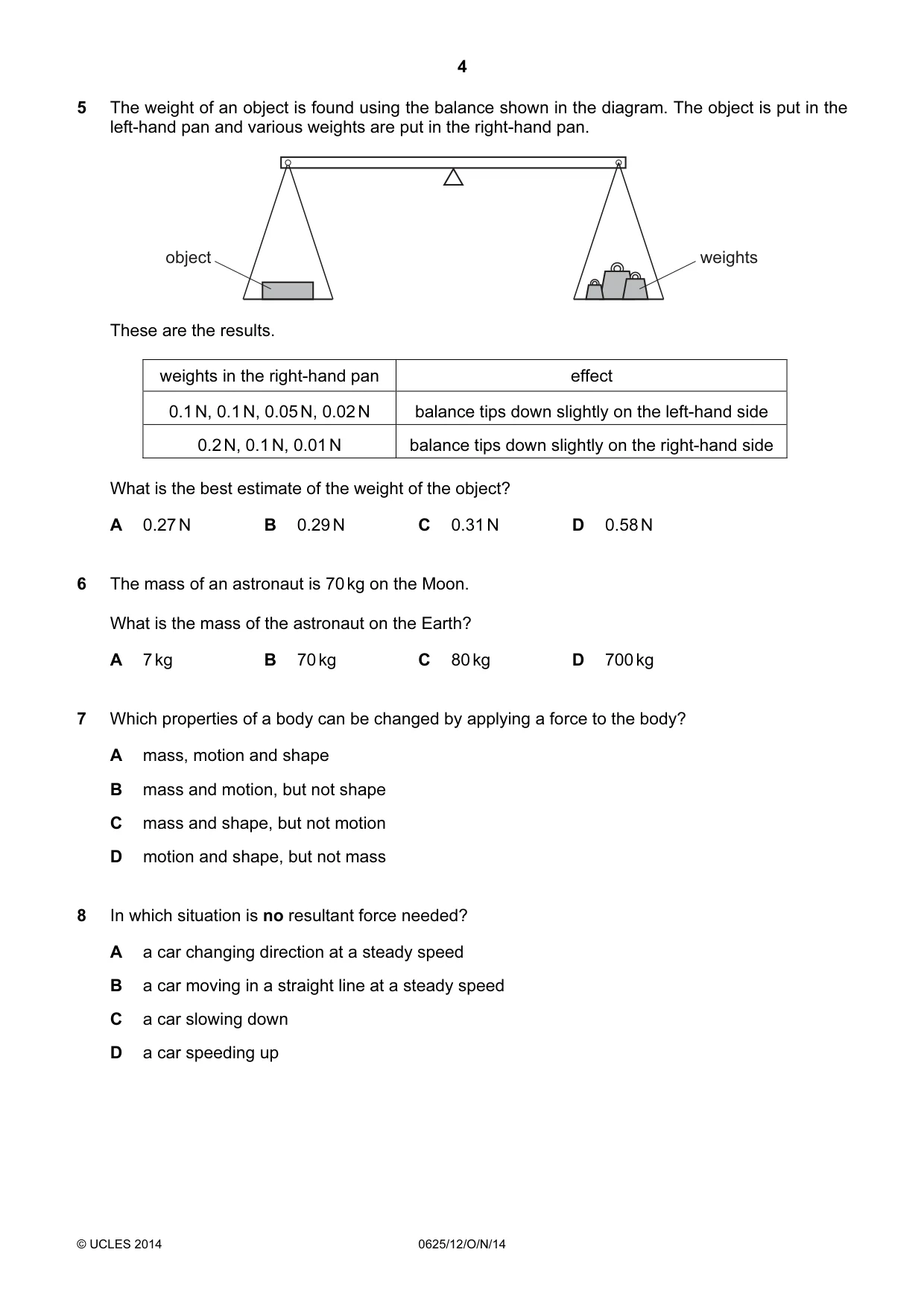 Cambridge IGCSE Physics 0625 2014 Oct/Nov Paper 1 · Variant 2 question paper, page 4 of 20