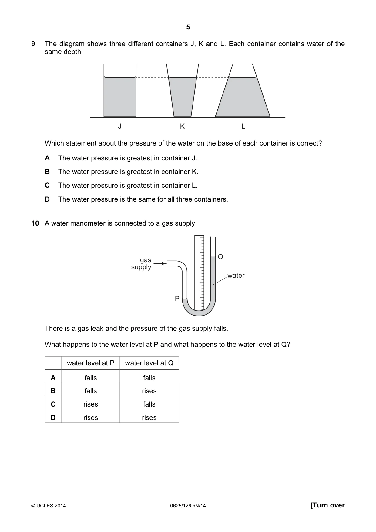 Cambridge IGCSE Physics 0625 2014 Oct/Nov Paper 1 · Variant 2 question paper, page 5 of 20