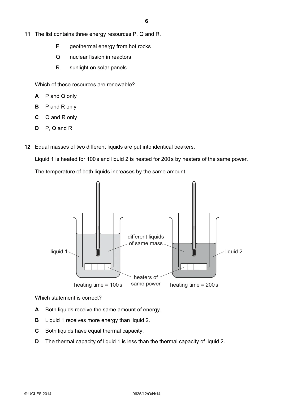 Cambridge IGCSE Physics 0625 2014 Oct/Nov Paper 1 · Variant 2 question paper, page 6 of 20