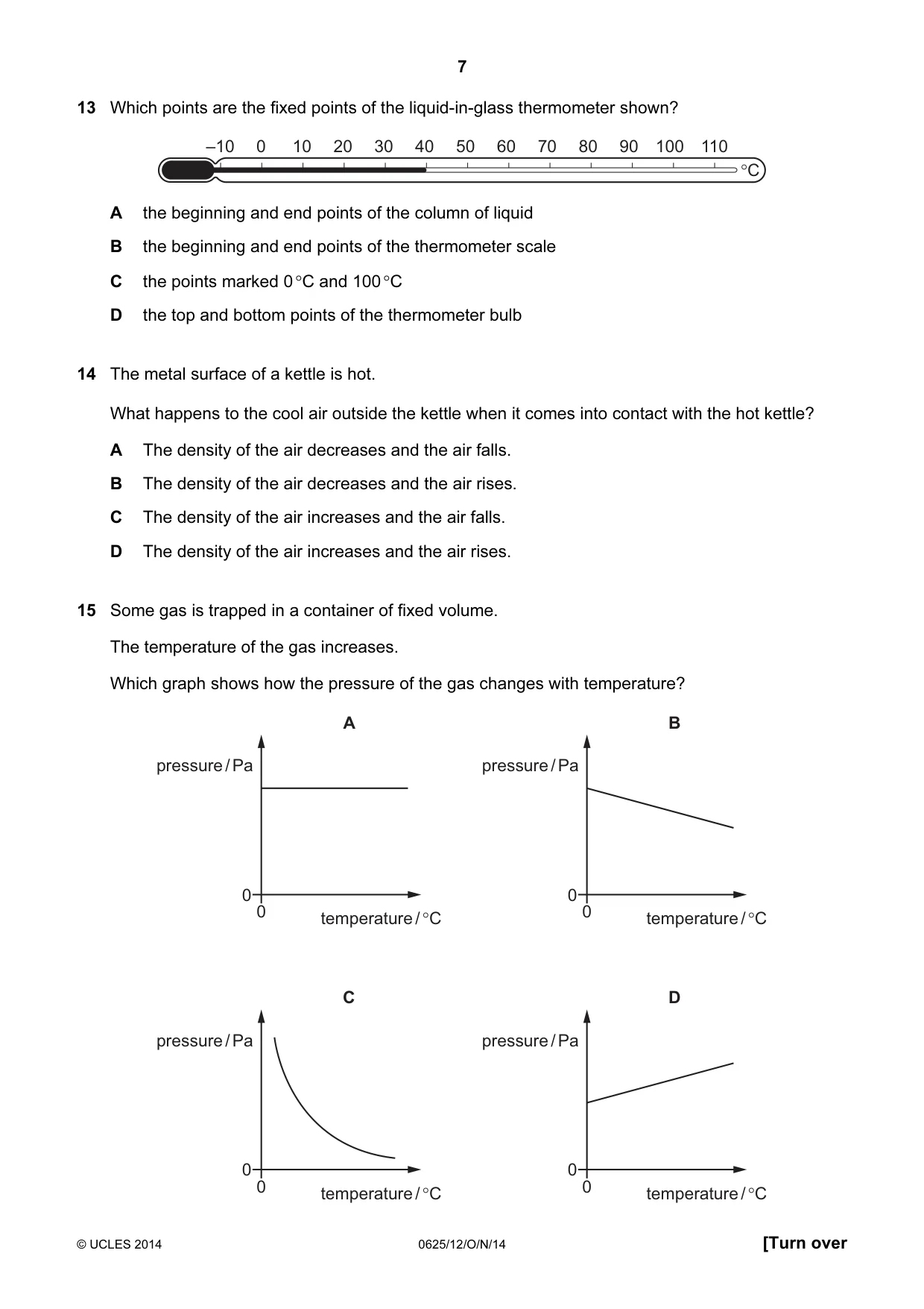 Cambridge IGCSE Physics 0625 2014 Oct/Nov Paper 1 · Variant 2 question paper, page 7 of 20