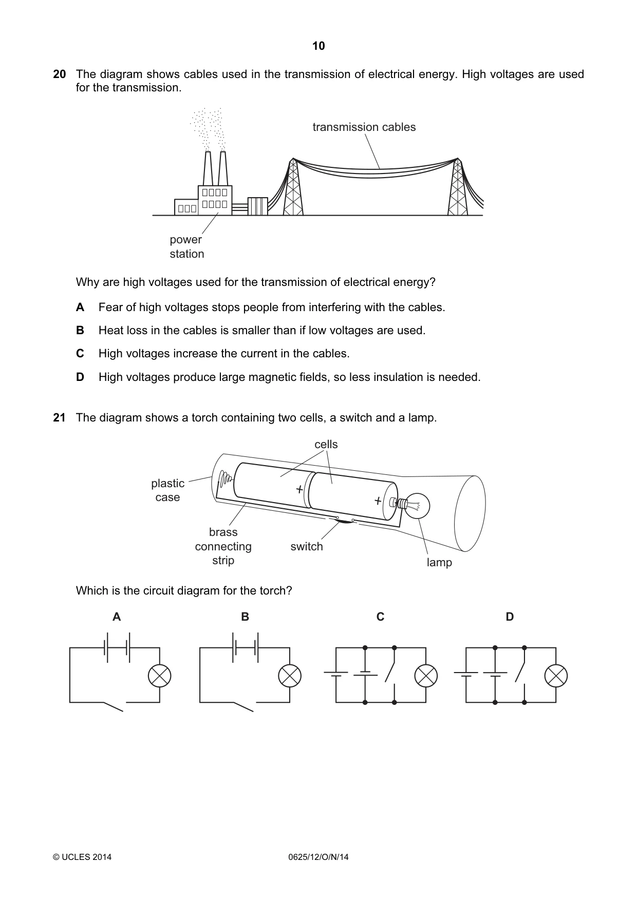 Cambridge IGCSE Physics 0625 2014 Oct/Nov Paper 1 · Variant 2 question paper, page 10 of 20