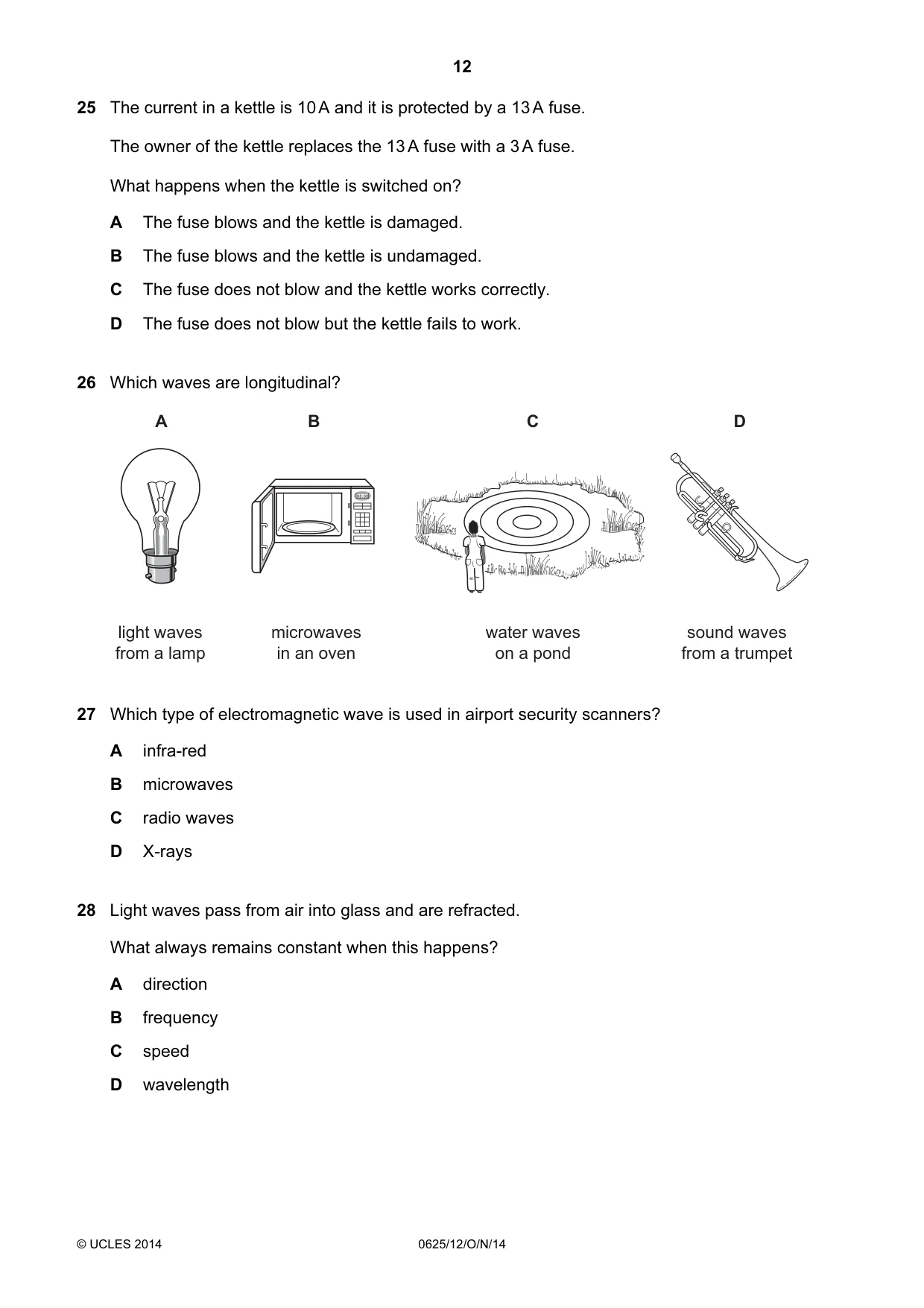 Cambridge IGCSE Physics 0625 2014 Oct/Nov Paper 1 · Variant 2 question paper, page 12 of 20