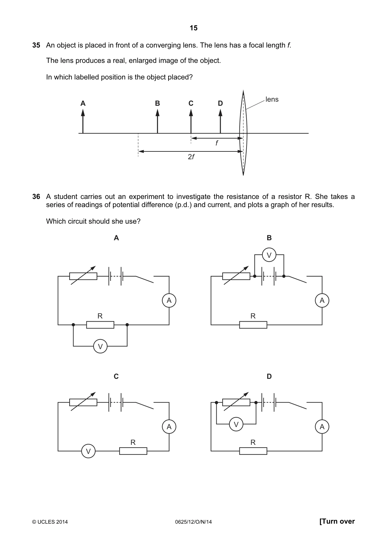 Cambridge IGCSE Physics 0625 2014 Oct/Nov Paper 1 · Variant 2 question paper, page 15 of 20