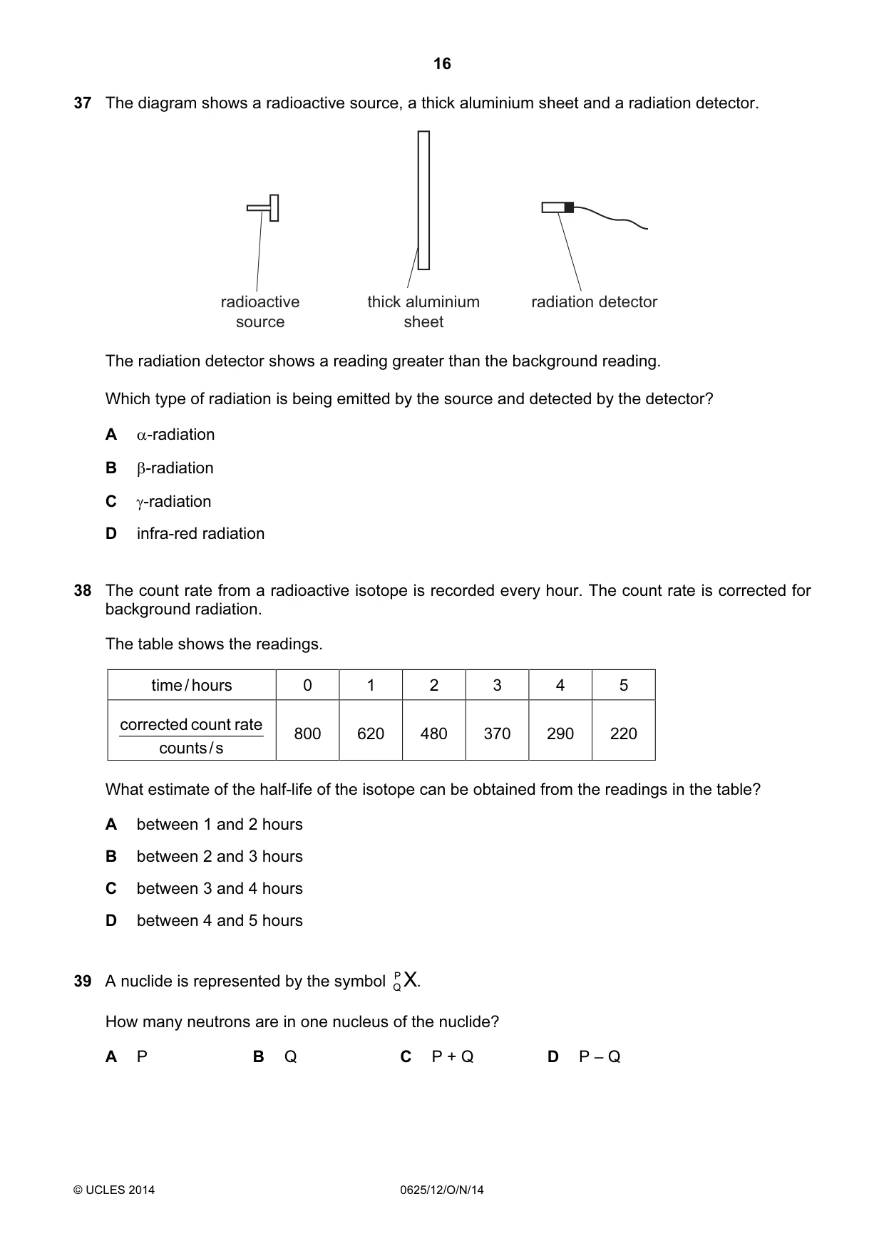 Cambridge IGCSE Physics 0625 2014 Oct/Nov Paper 1 · Variant 2 question paper, page 16 of 20