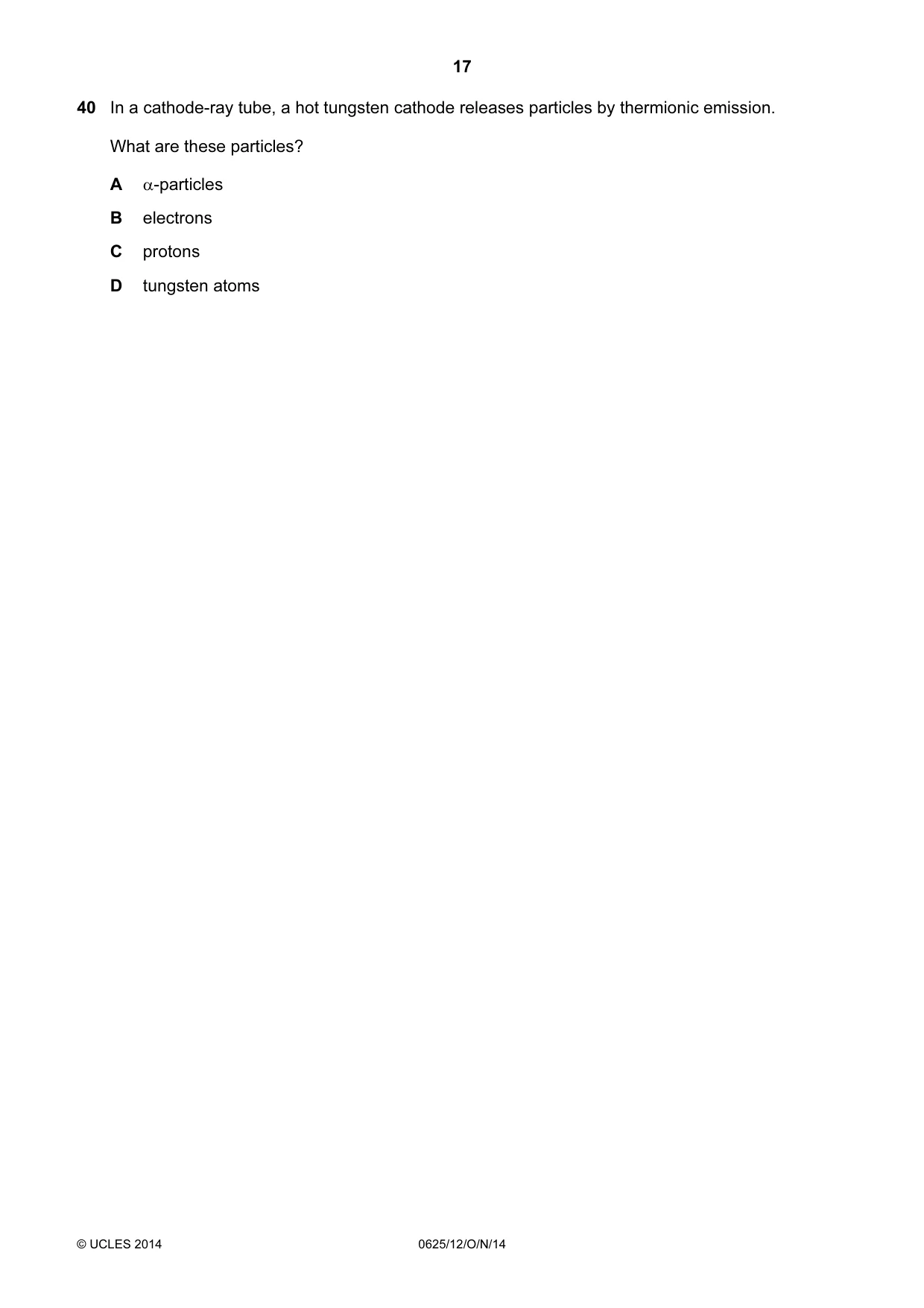 Cambridge IGCSE Physics 0625 2014 Oct/Nov Paper 1 · Variant 2 question paper, page 17 of 20