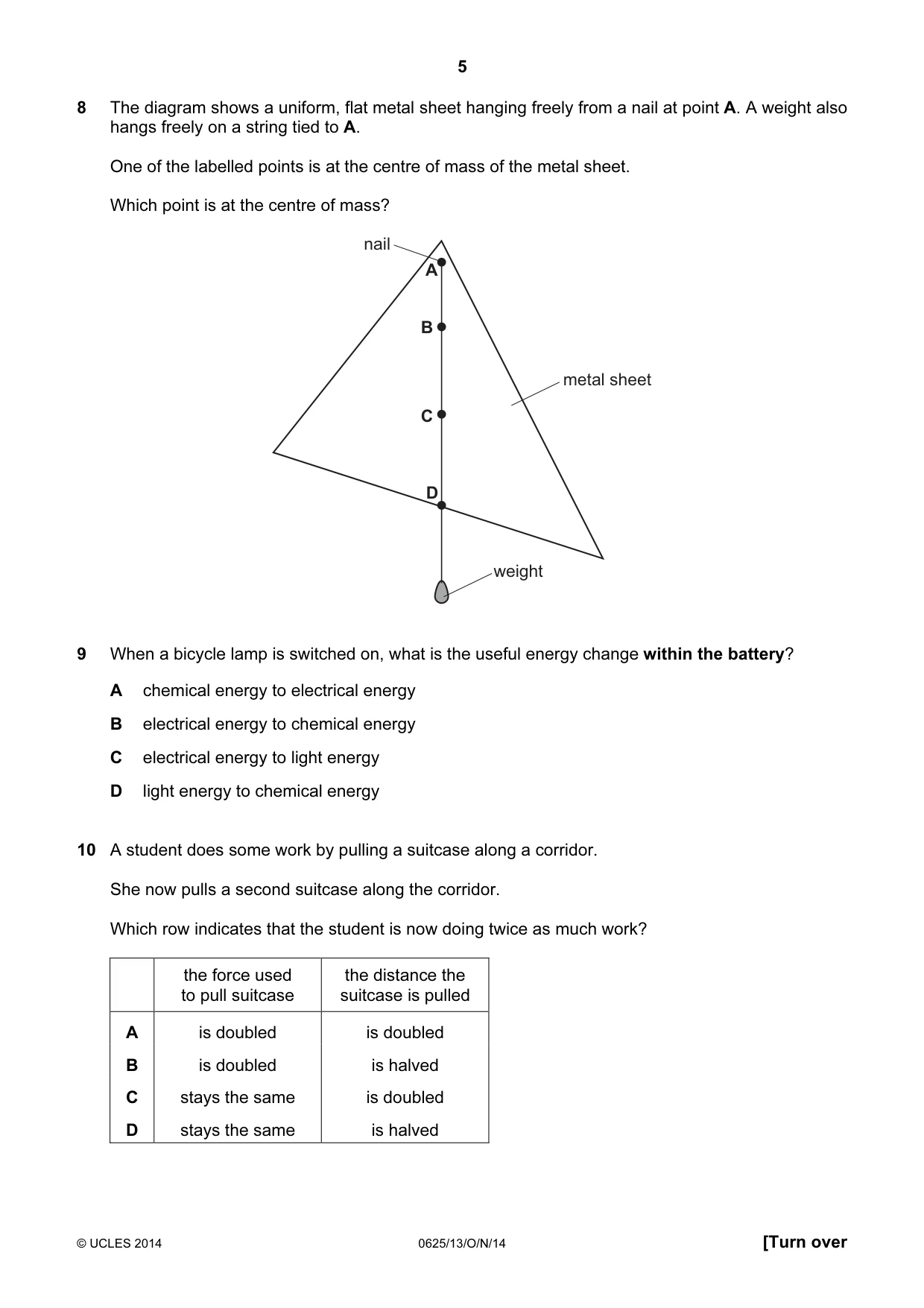 Cambridge IGCSE Physics 0625 2014 Oct/Nov Paper 1 · Variant 3 question paper, page 5 of 20