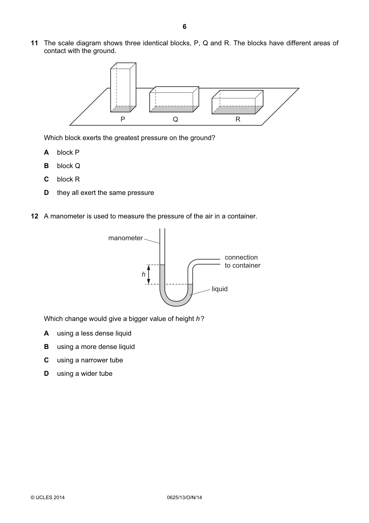 Cambridge IGCSE Physics 0625 2014 Oct/Nov Paper 1 · Variant 3 question paper, page 6 of 20