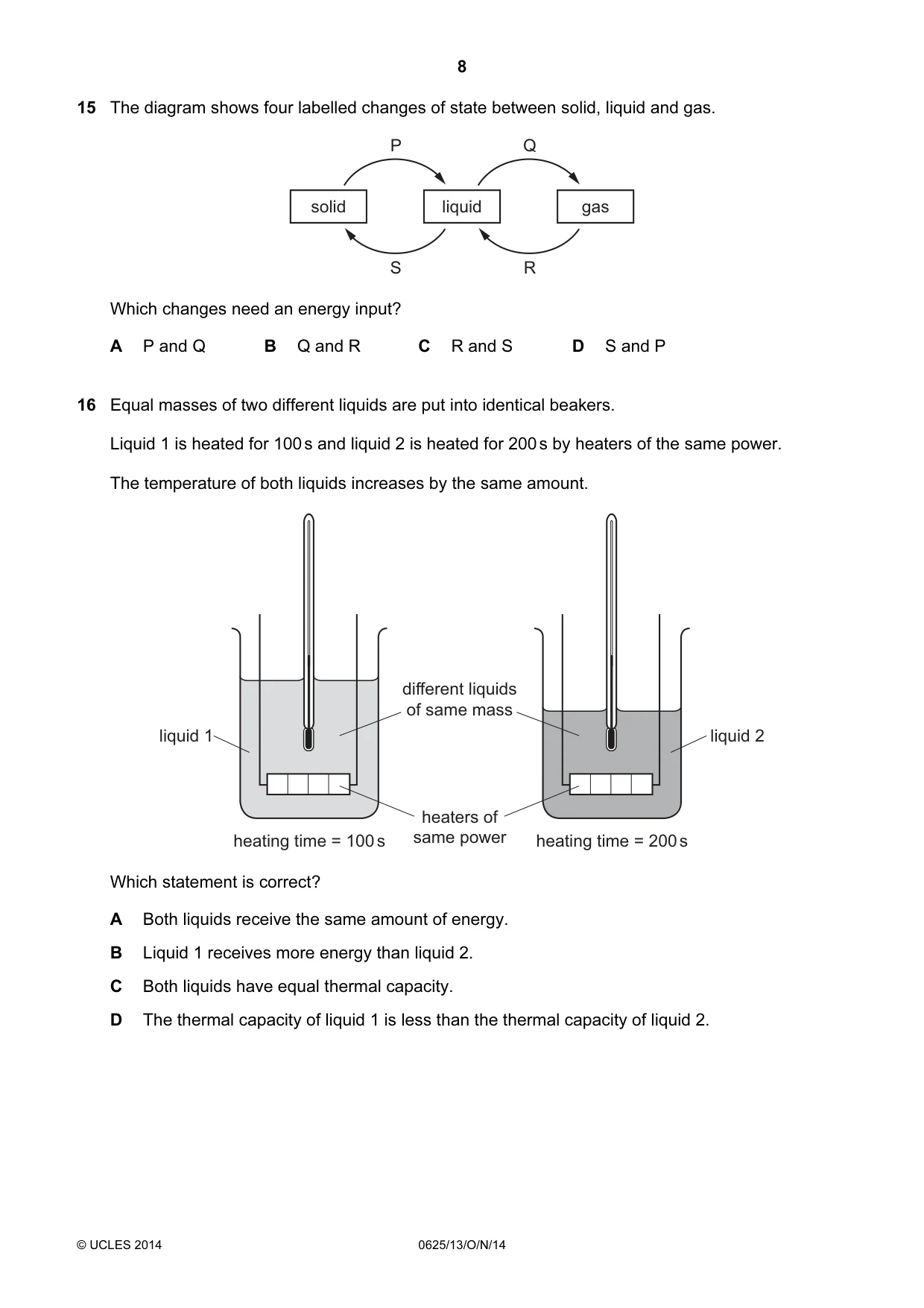 Cambridge IGCSE Physics 0625 2014 Oct/Nov Paper 1 · Variant 3 question paper, page 8 of 20