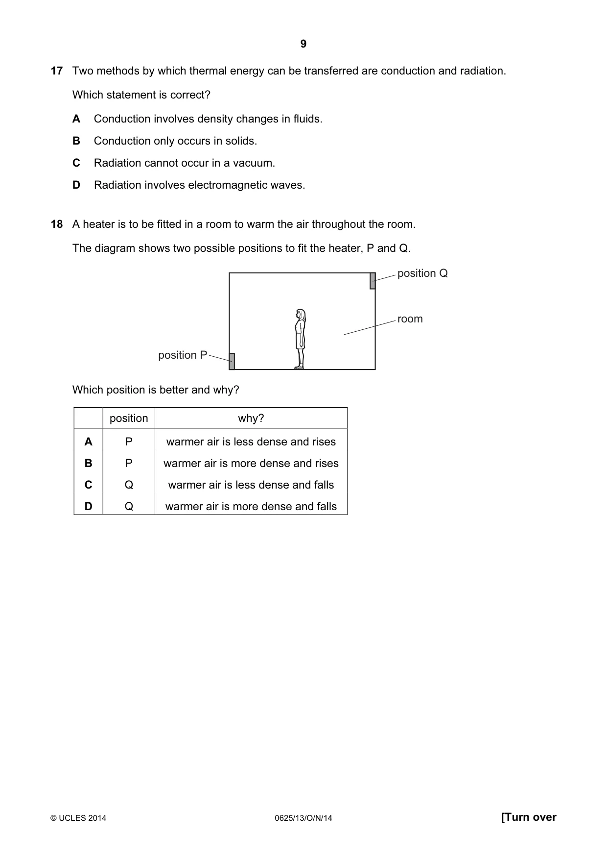 Cambridge IGCSE Physics 0625 2014 Oct/Nov Paper 1 · Variant 3 question paper, page 9 of 20