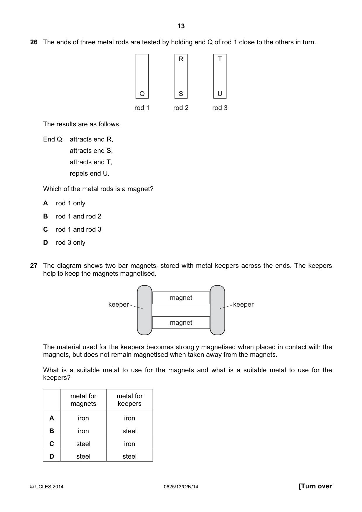 Cambridge IGCSE Physics 0625 2014 Oct/Nov Paper 1 · Variant 3 question paper, page 13 of 20