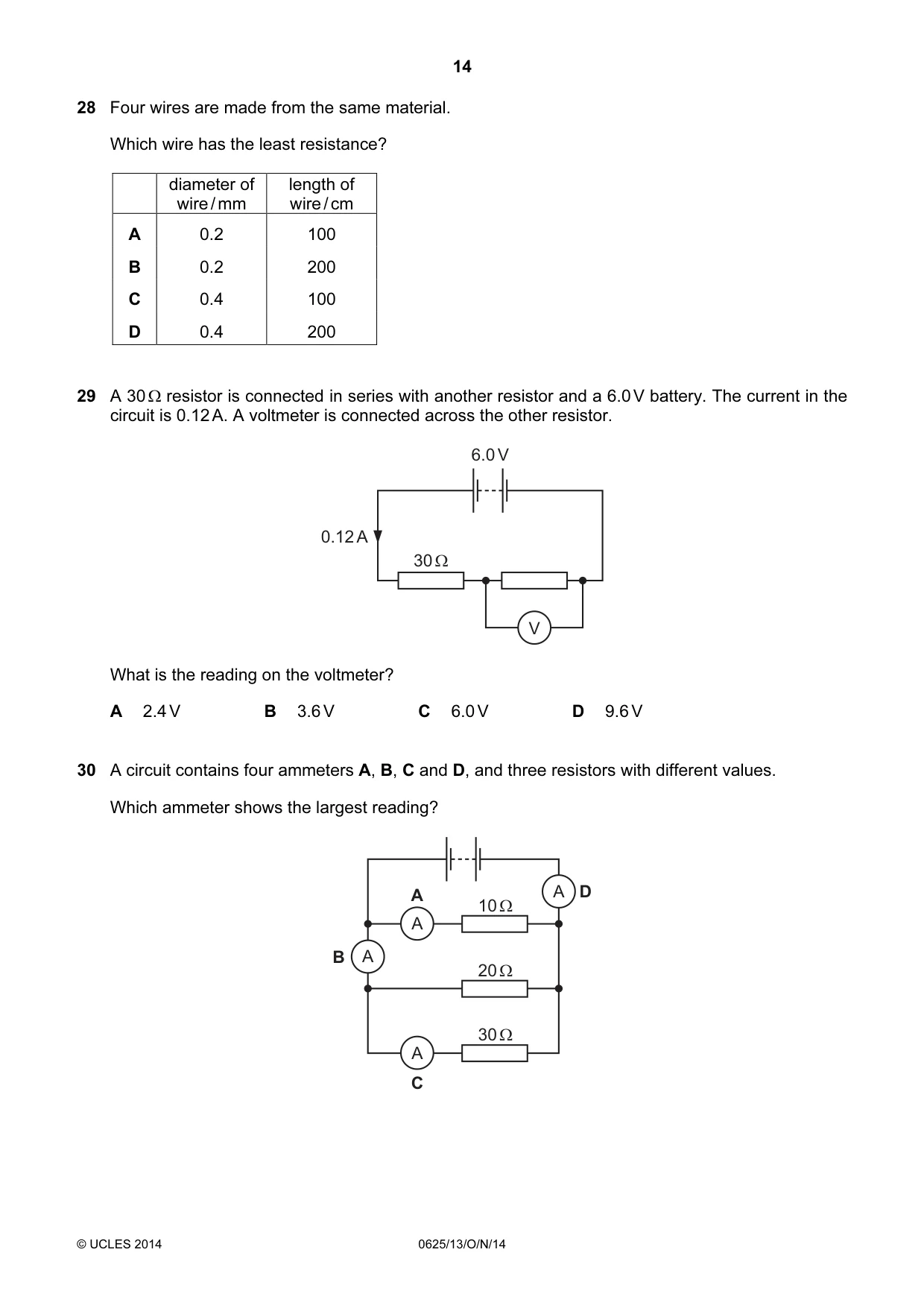 Cambridge IGCSE Physics 0625 2014 Oct/Nov Paper 1 · Variant 3 question paper, page 14 of 20