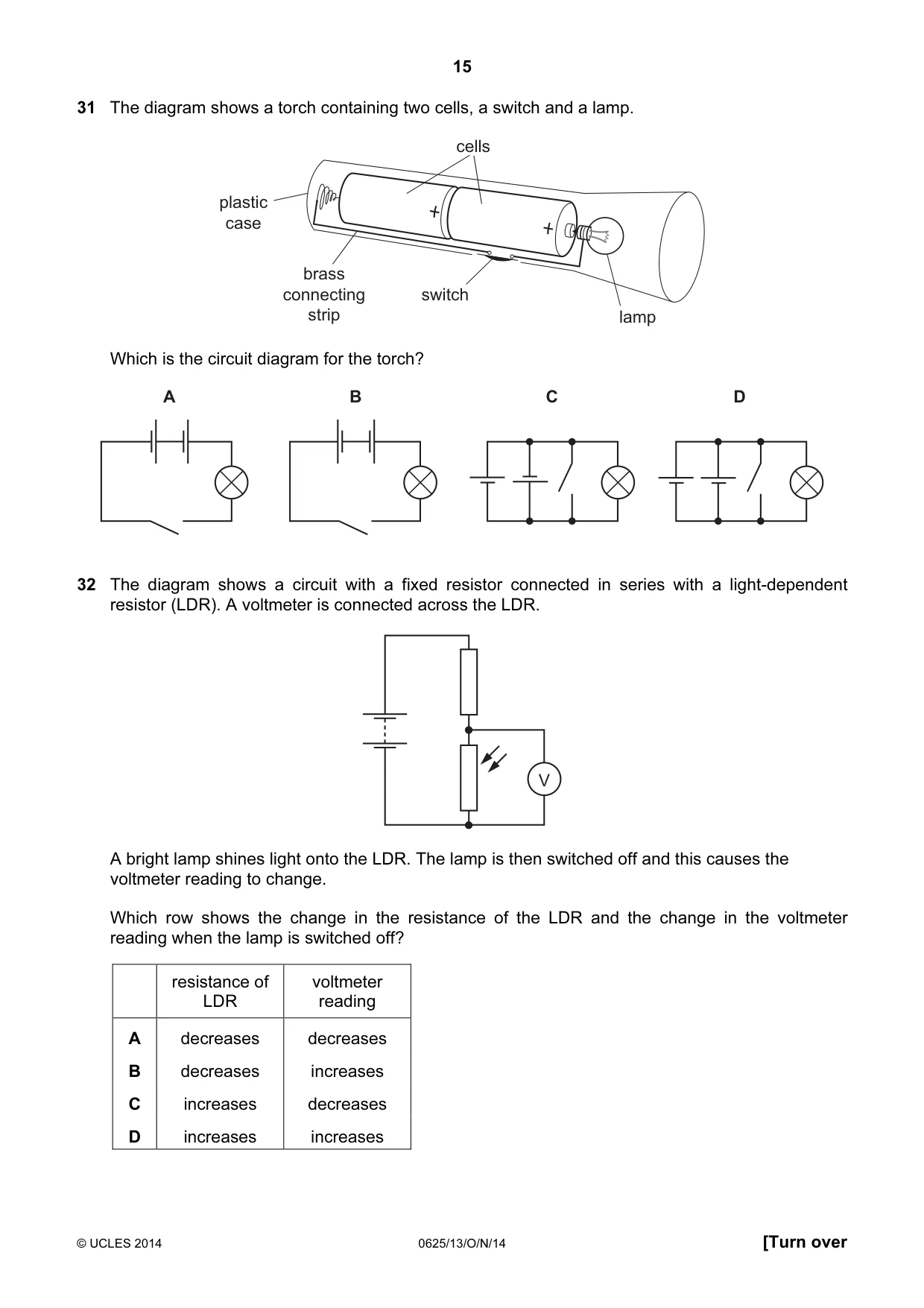 Cambridge IGCSE Physics 0625 2014 Oct/Nov Paper 1 · Variant 3 question paper, page 15 of 20