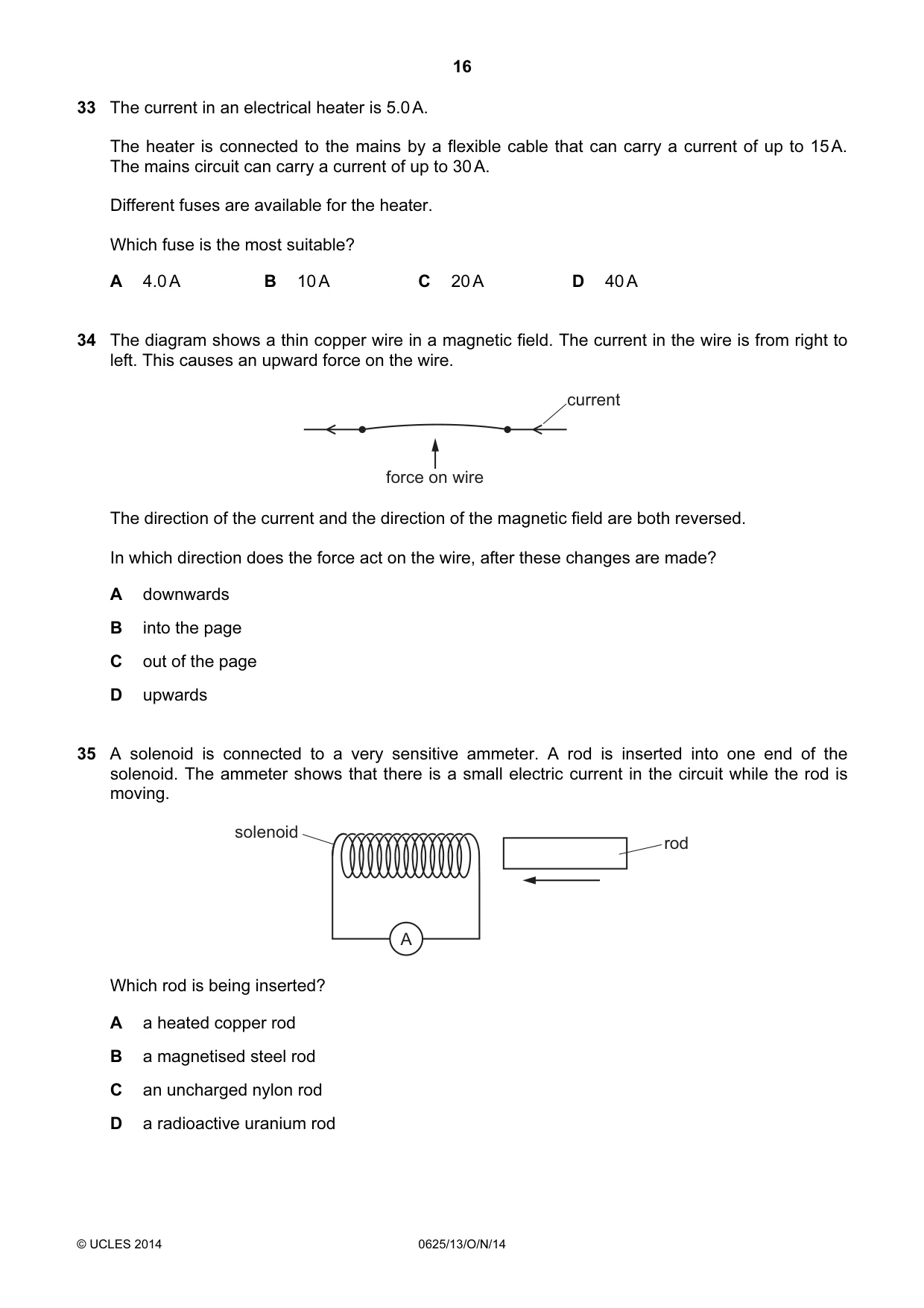 Cambridge IGCSE Physics 0625 2014 Oct/Nov Paper 1 · Variant 3 question paper, page 16 of 20
