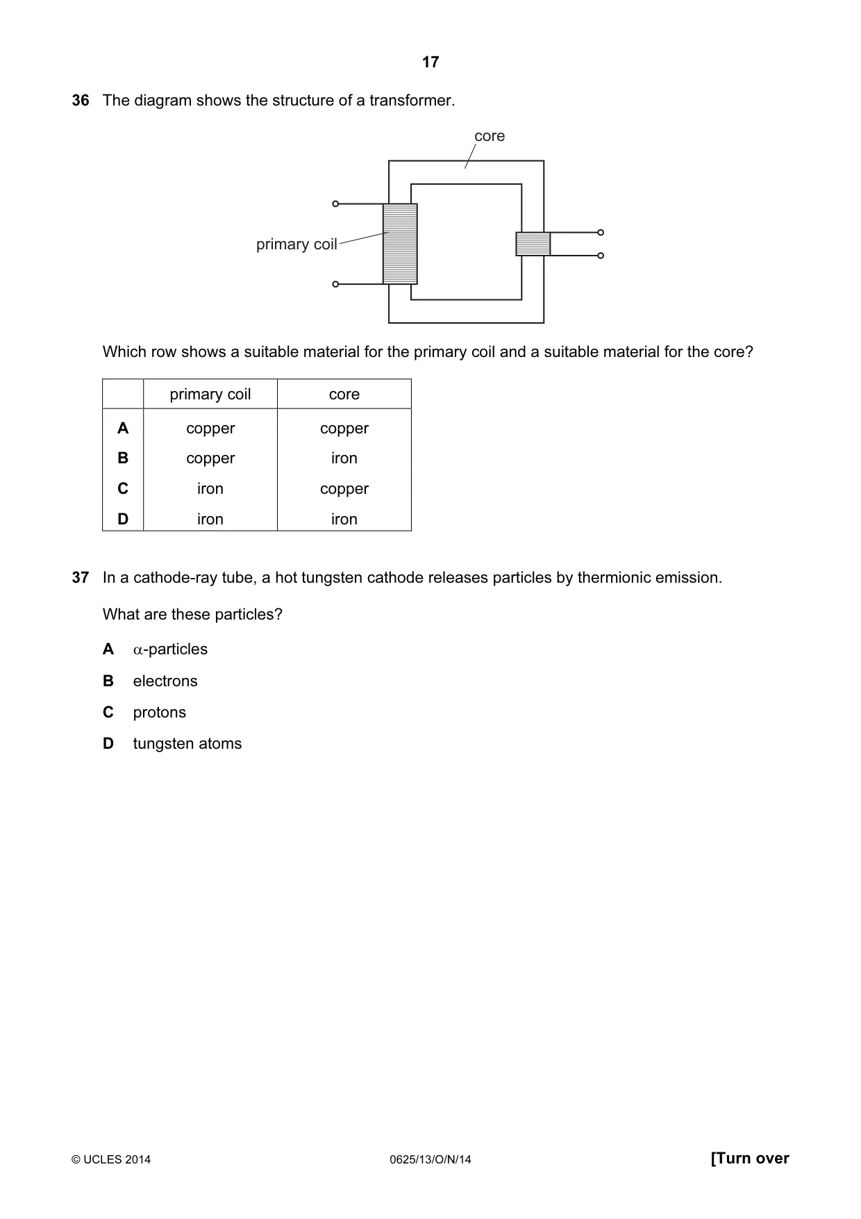 Cambridge IGCSE Physics 0625 2014 Oct/Nov Paper 1 · Variant 3 question paper, page 17 of 20