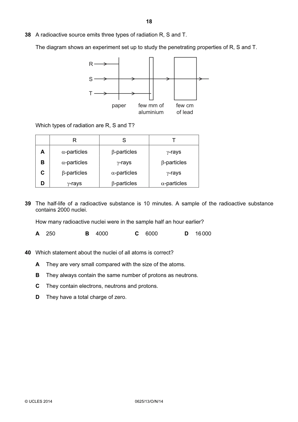 Cambridge IGCSE Physics 0625 2014 Oct/Nov Paper 1 · Variant 3 question paper, page 18 of 20