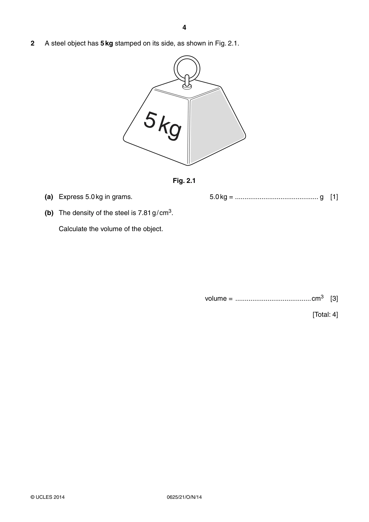 Cambridge IGCSE Physics 0625 2014 Oct/Nov Paper 2 · Variant 1 question paper, page 4 of 20