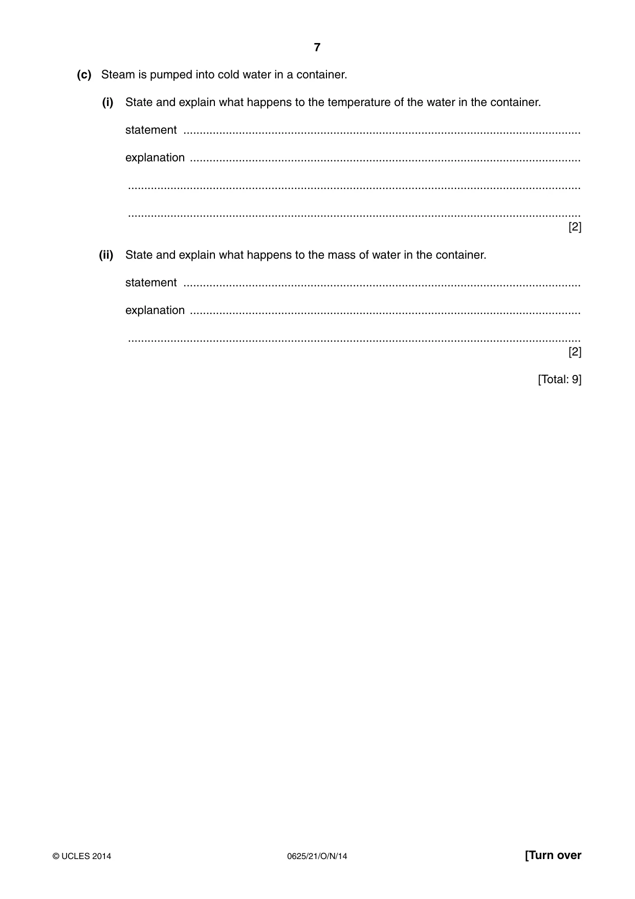 Cambridge IGCSE Physics 0625 2014 Oct/Nov Paper 2 · Variant 1 question paper, page 7 of 20