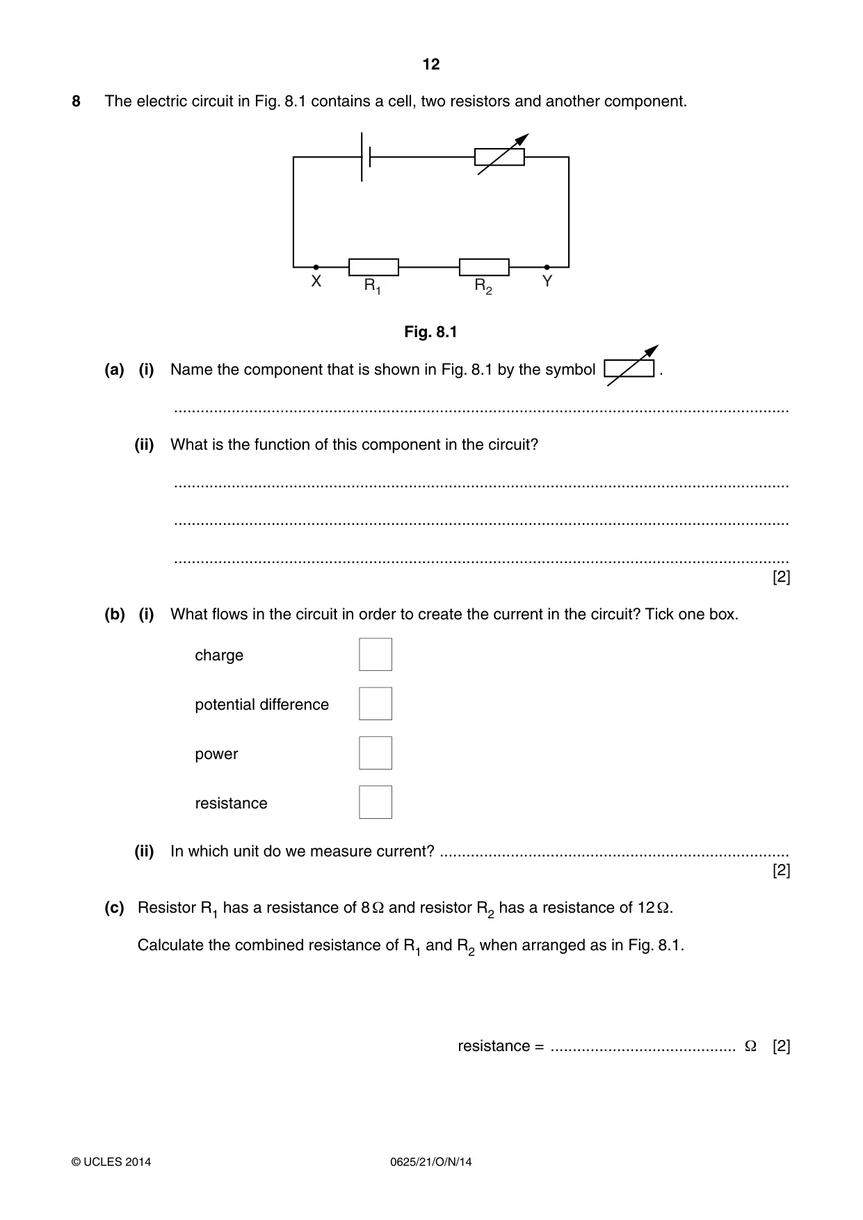 Cambridge IGCSE Physics 0625 2014 Oct/Nov Paper 2 · Variant 1 question paper, page 12 of 20